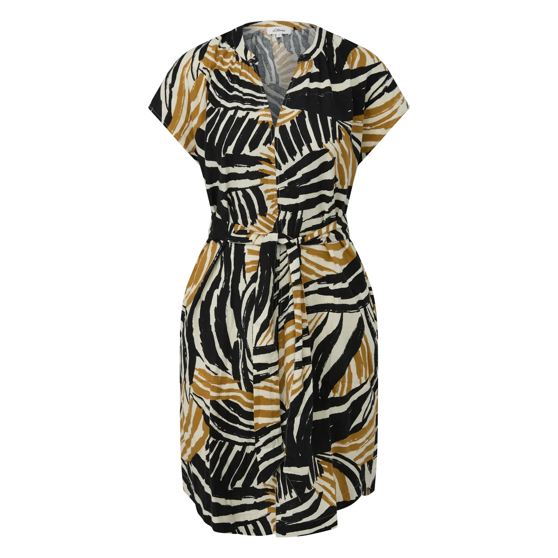 Ärmelloses Jersey-Kleid aus gemischtem Leinen mit Allover-Print und Raffung für Damen s.Oliver