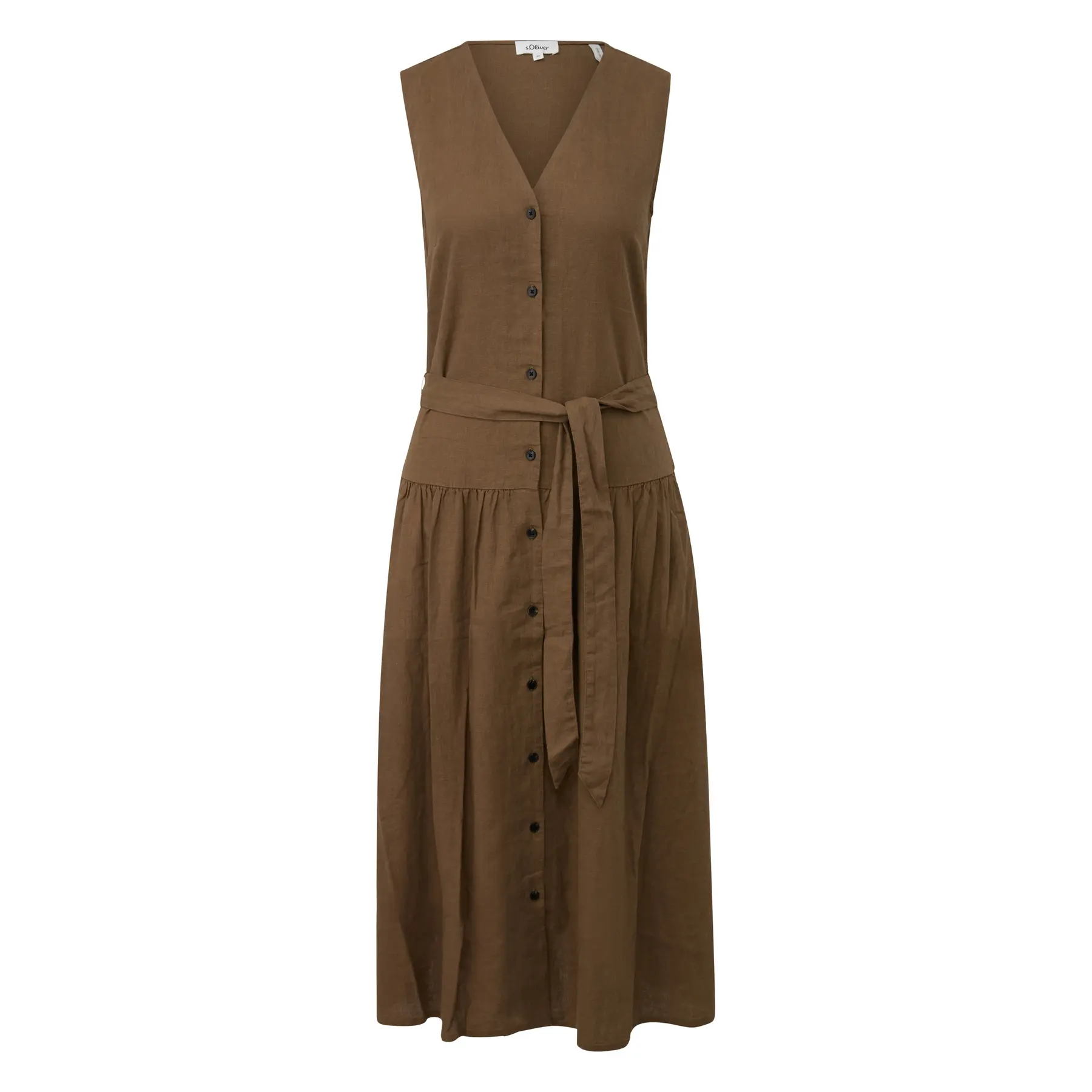 Ärmelloses Kleid aus Leinenmix mit V-Ausschnitt und Stoffgürtel Damen s.Oliver