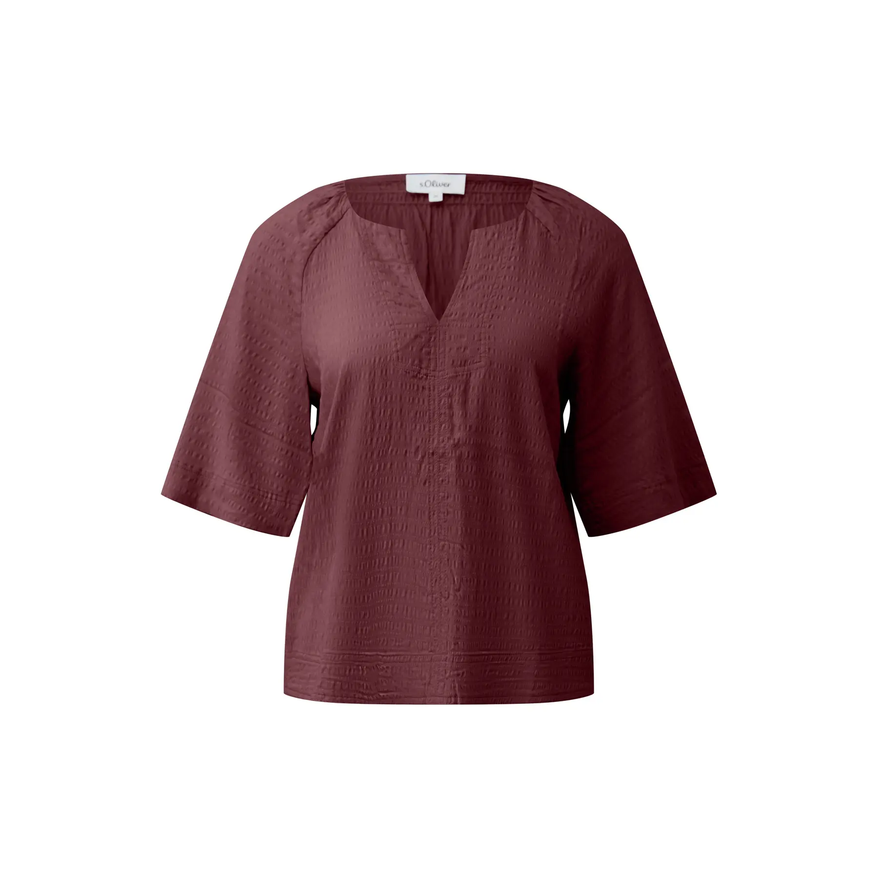 Gepolsterte Bluse aus Viskose-Mischung mit Rüschen und Smocks, Rundhalsausschnitt, Weite Passform, Granatrot, Damen s.Oliver