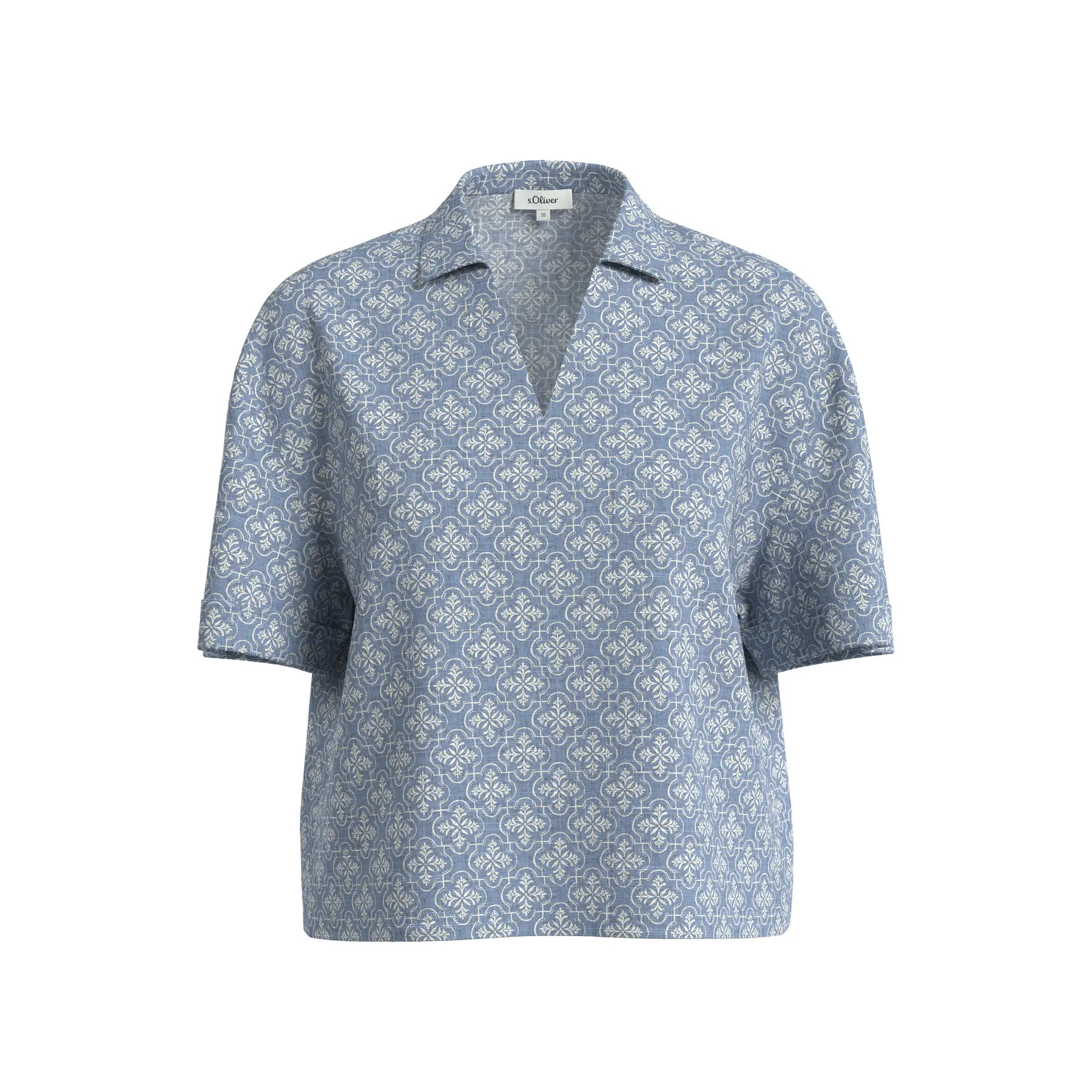 Fließende Viskosebluse mit V-Ausschnitt und Allover-Druck, Hemdkragen Spalte, Damen s.Oliver