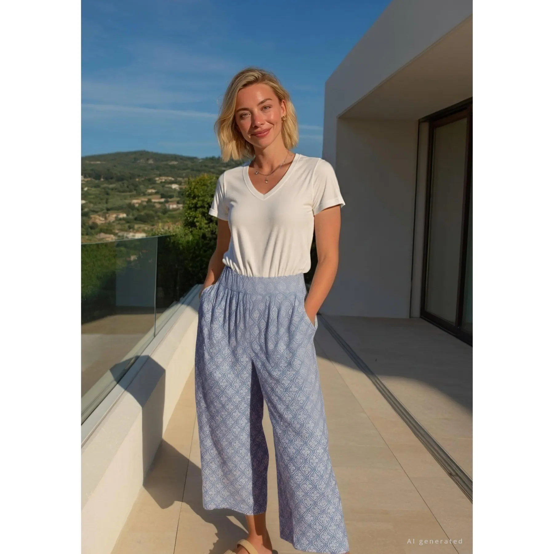 Hoch taillierte Hose mit Muster und elastischem Bund für Frauen s.Oliver