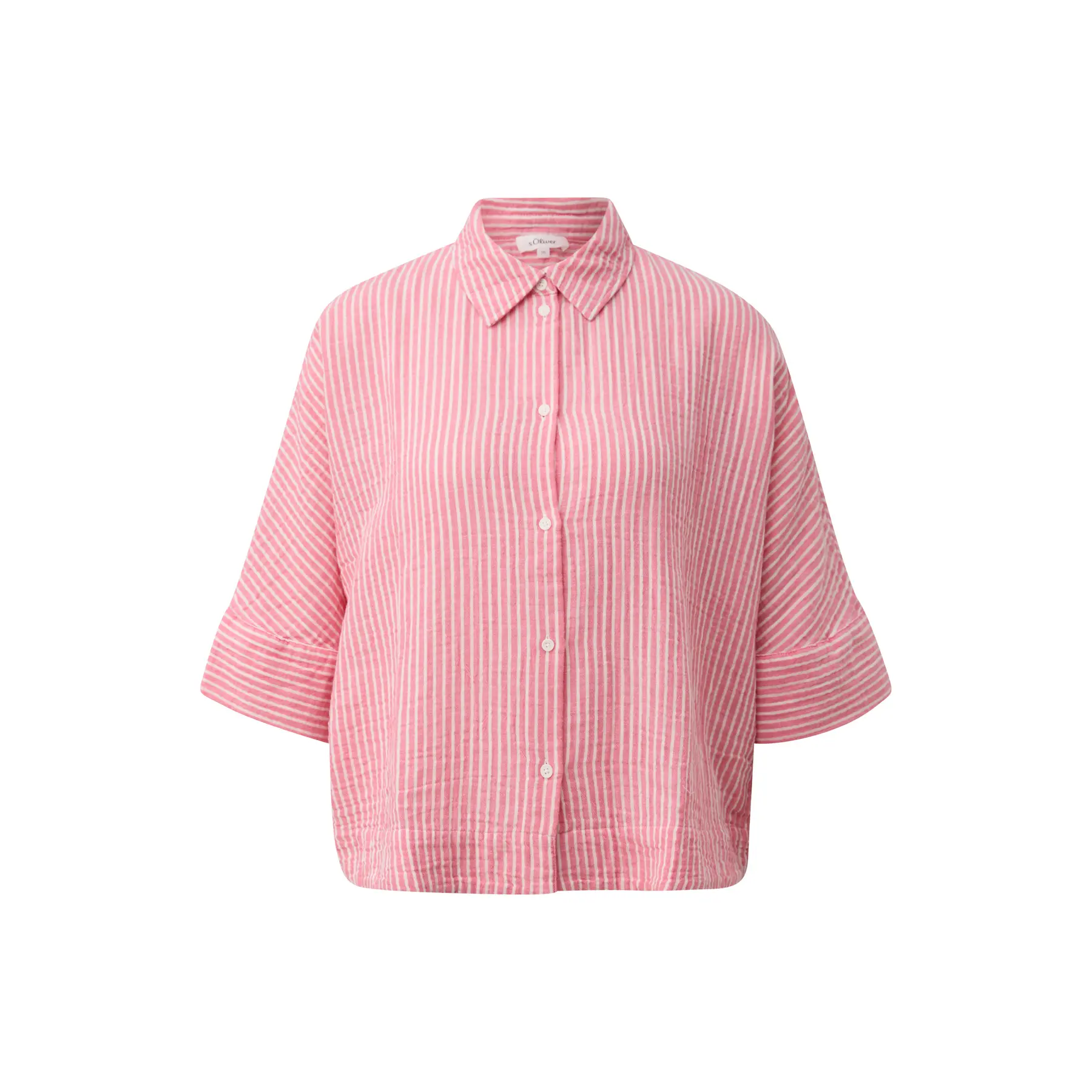 Strukturierte Bluse mit kurzen Ärmeln, Hemdkragen und plissiertem Detail für Frauen s.Oliver