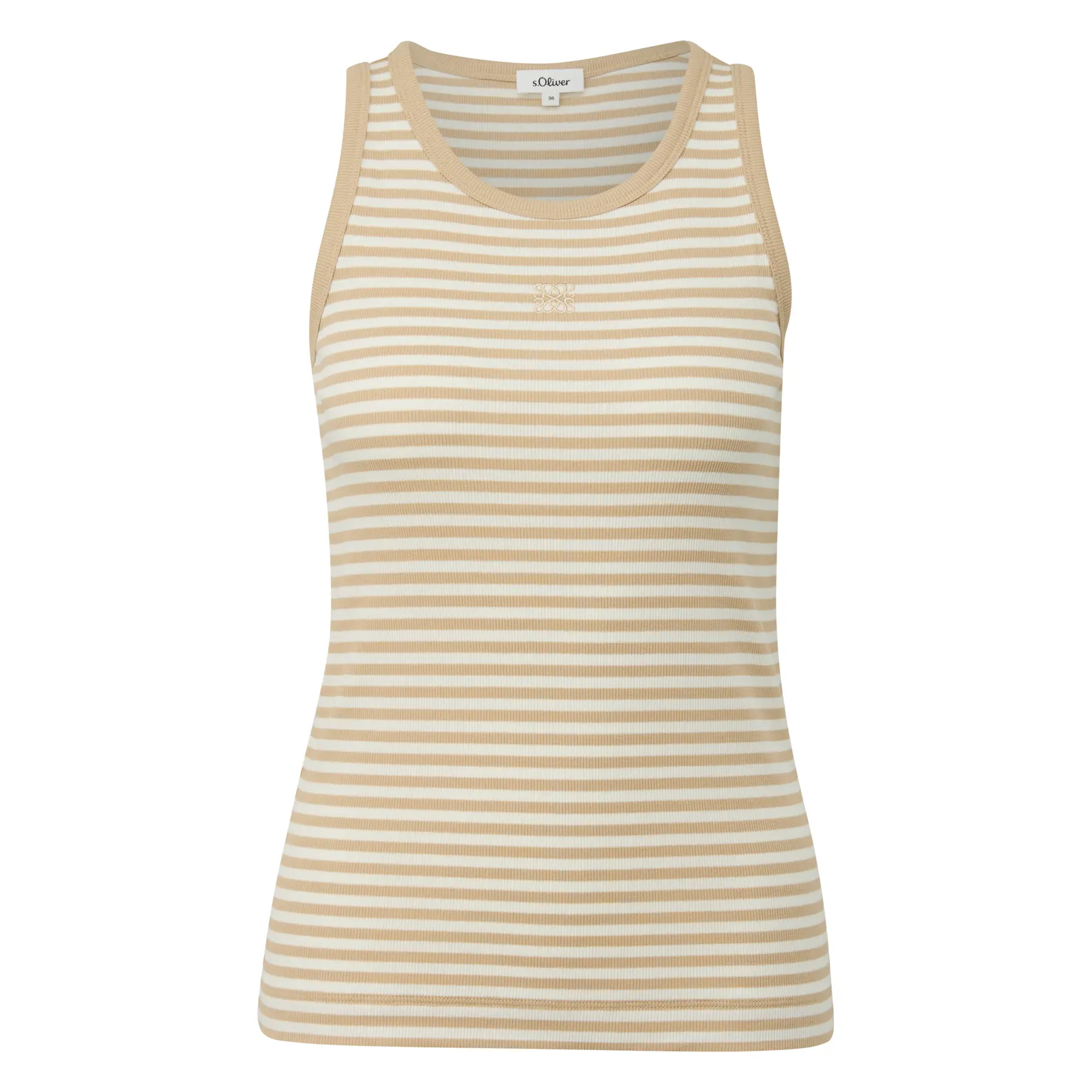 Beige Gestreiftes Rundhals T-Shirt mit Bestickung für Damen s.Oliver