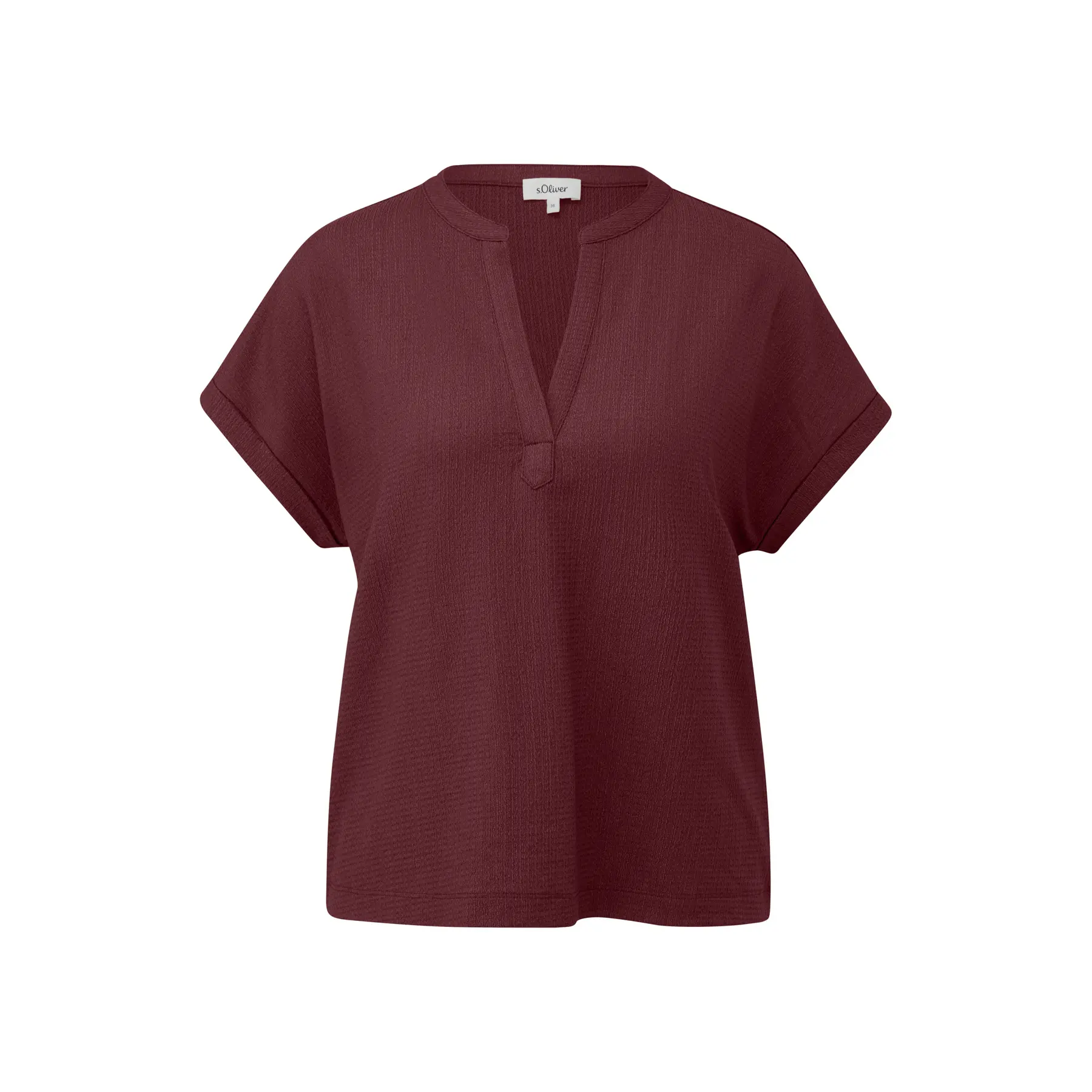 Strukturierte V-Ausschnitt T-shirt mit entspanntem Rundhals und weit geschnittenem Design Granat Damen s.Oliver