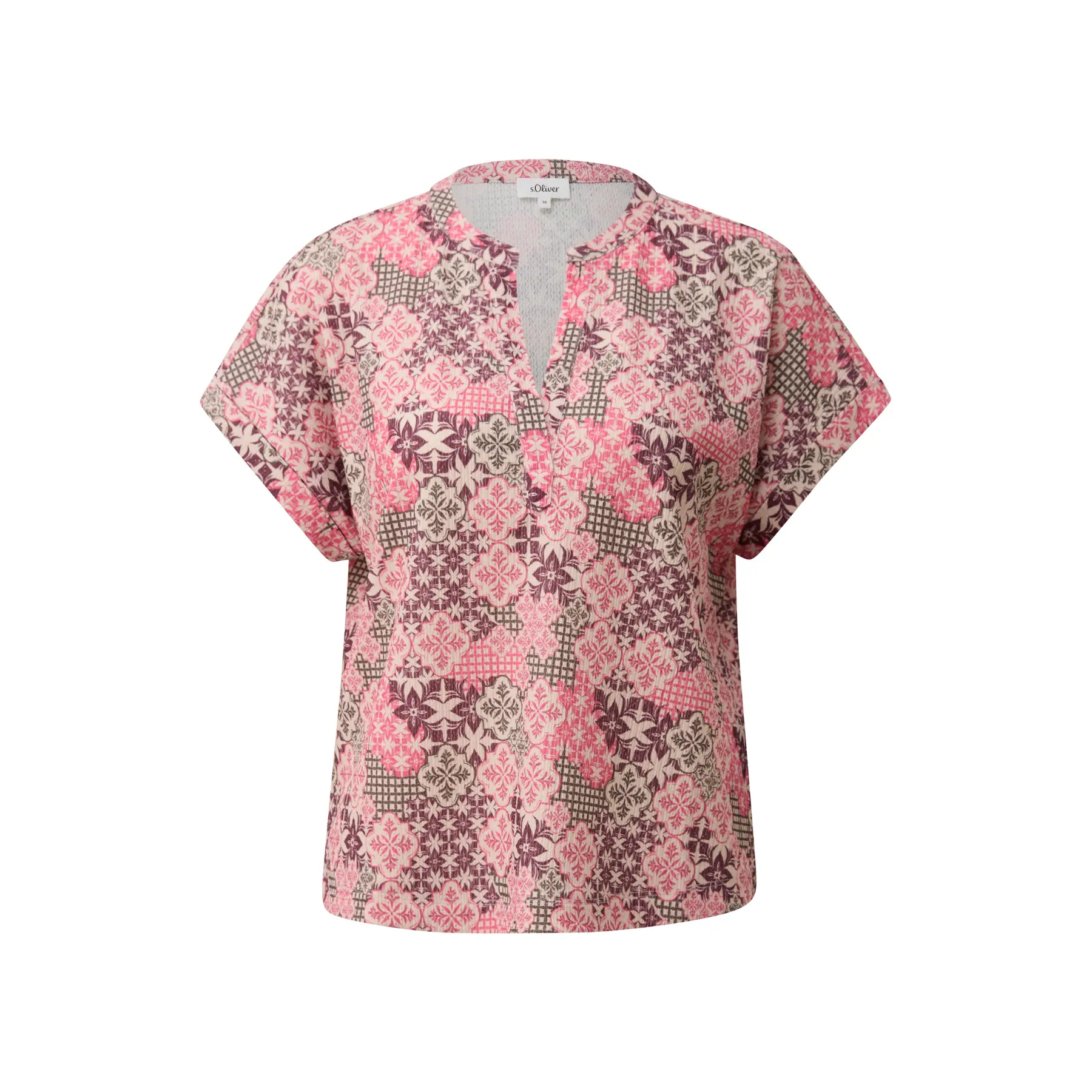Strukturierte V-Ausschnitt T-shirt mit entspanntem Rundhals und weit geschnittenem Design Granat Damen s.Oliver