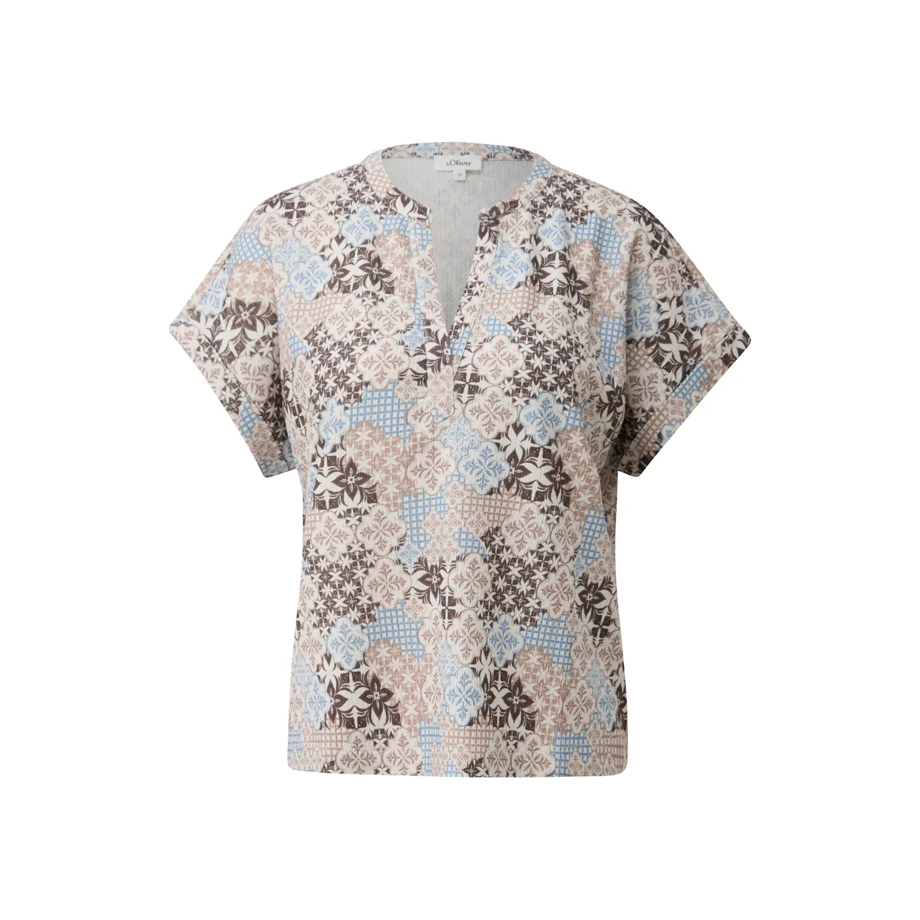 Strukturiertes T-Shirt mit V-Ausschnitt, lässiger Schnitt, Rundhalsausschnitt, weiter Ausschnitt, Damen s.Oliver