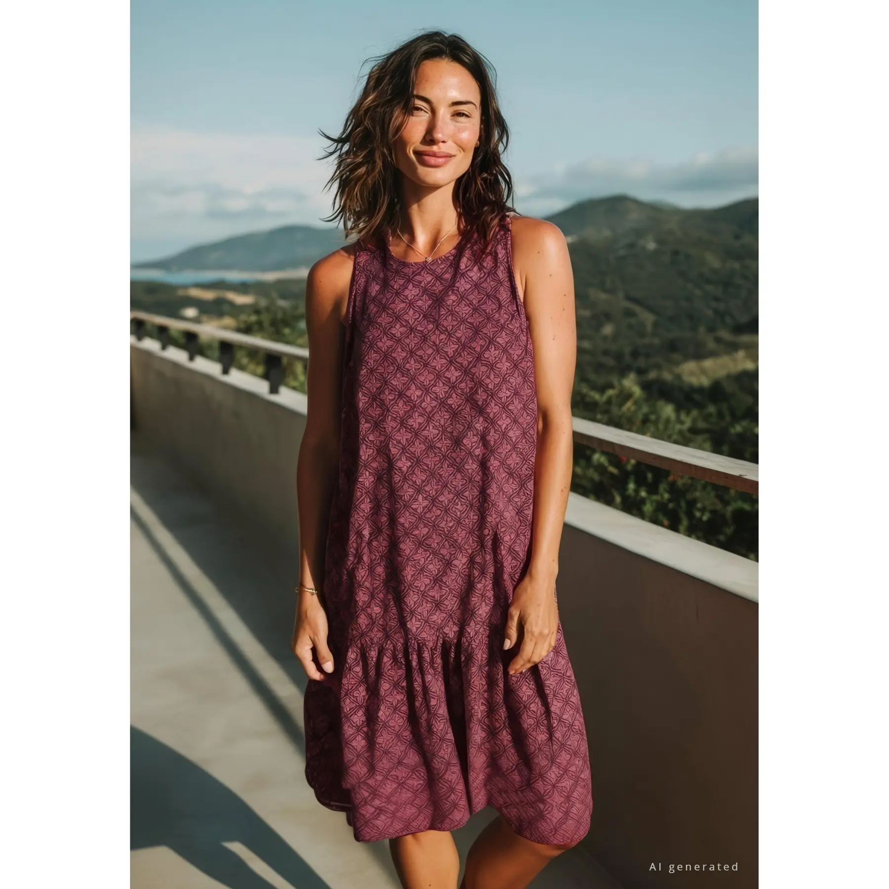 Ärmelloses Kleid aus bedruckter Viskose mit Raffung Damen s.Oliver
