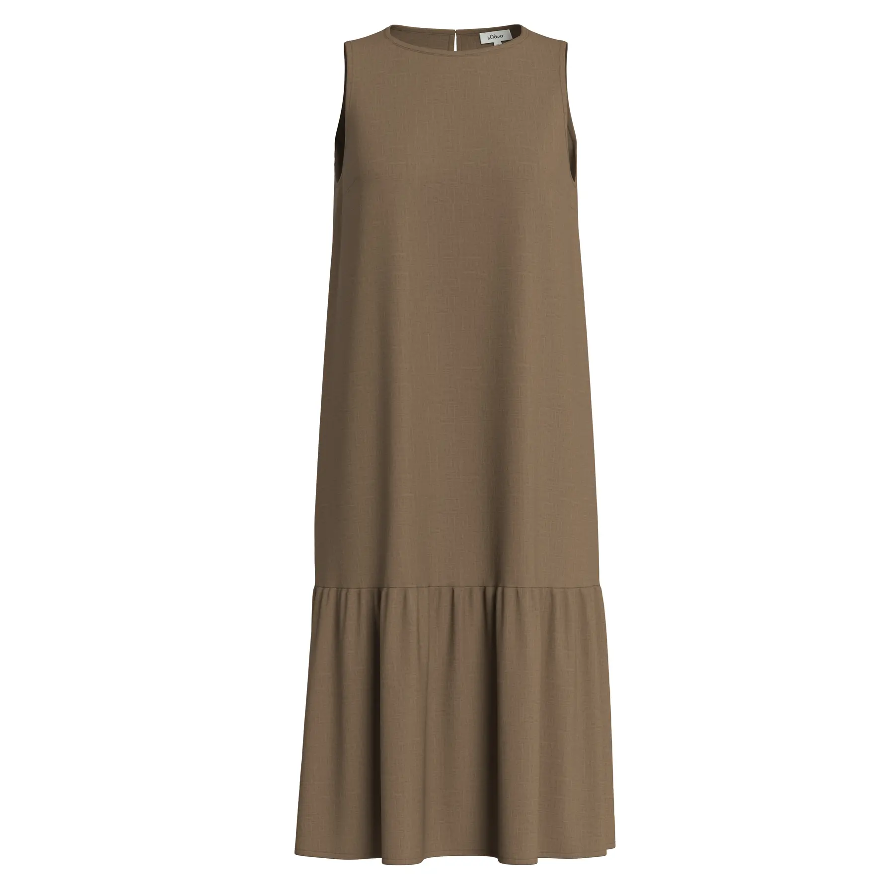 Ärmelloses Kleid aus allover bedruckter Viskose mit gerafftem Rundhalsausschnitt gerade geschnitten Teak Frau s.Oliver