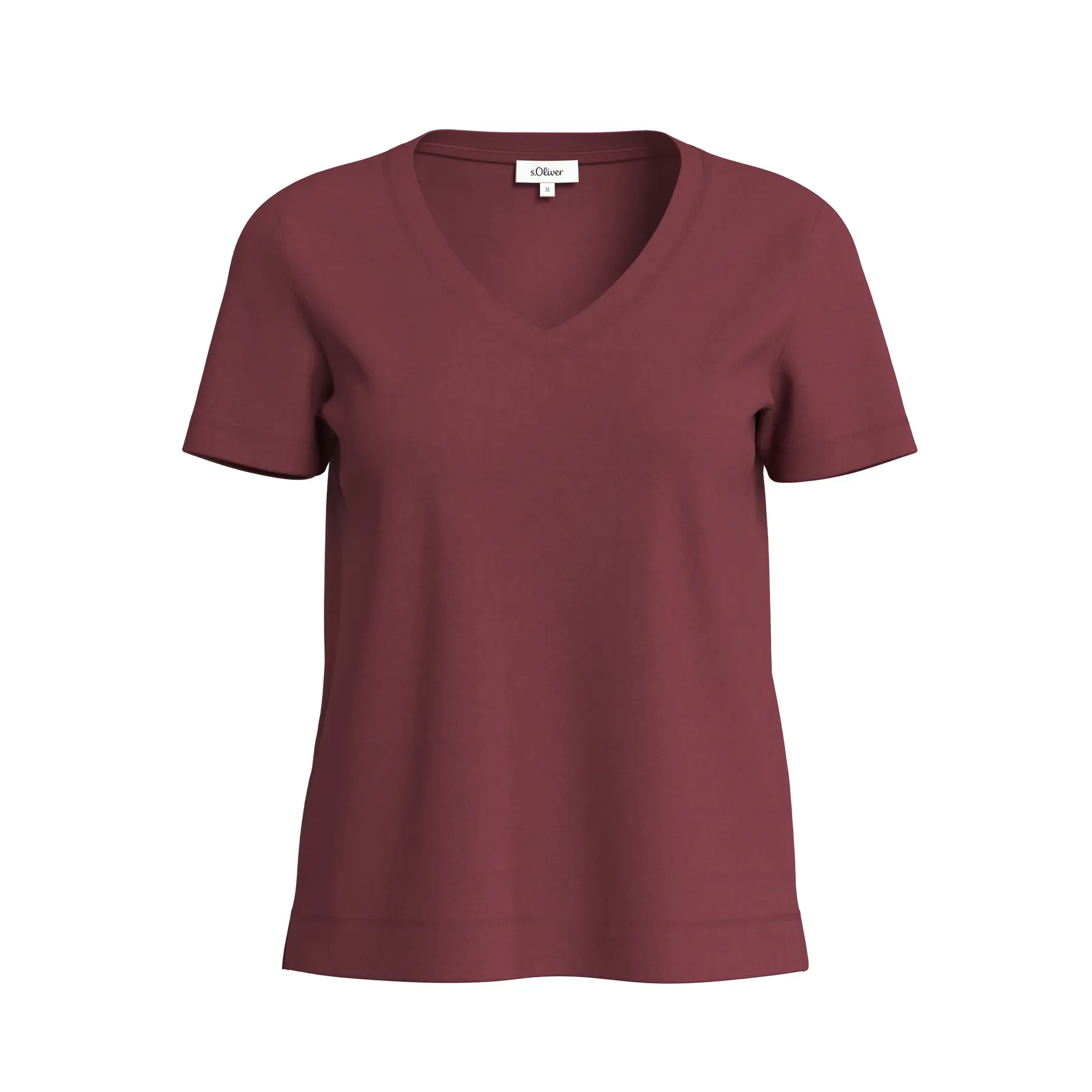 Damen T-Shirt aus weichem Baumwollstoff mit V-Ausschnitt und seitlichem Schlitz s.Oliver