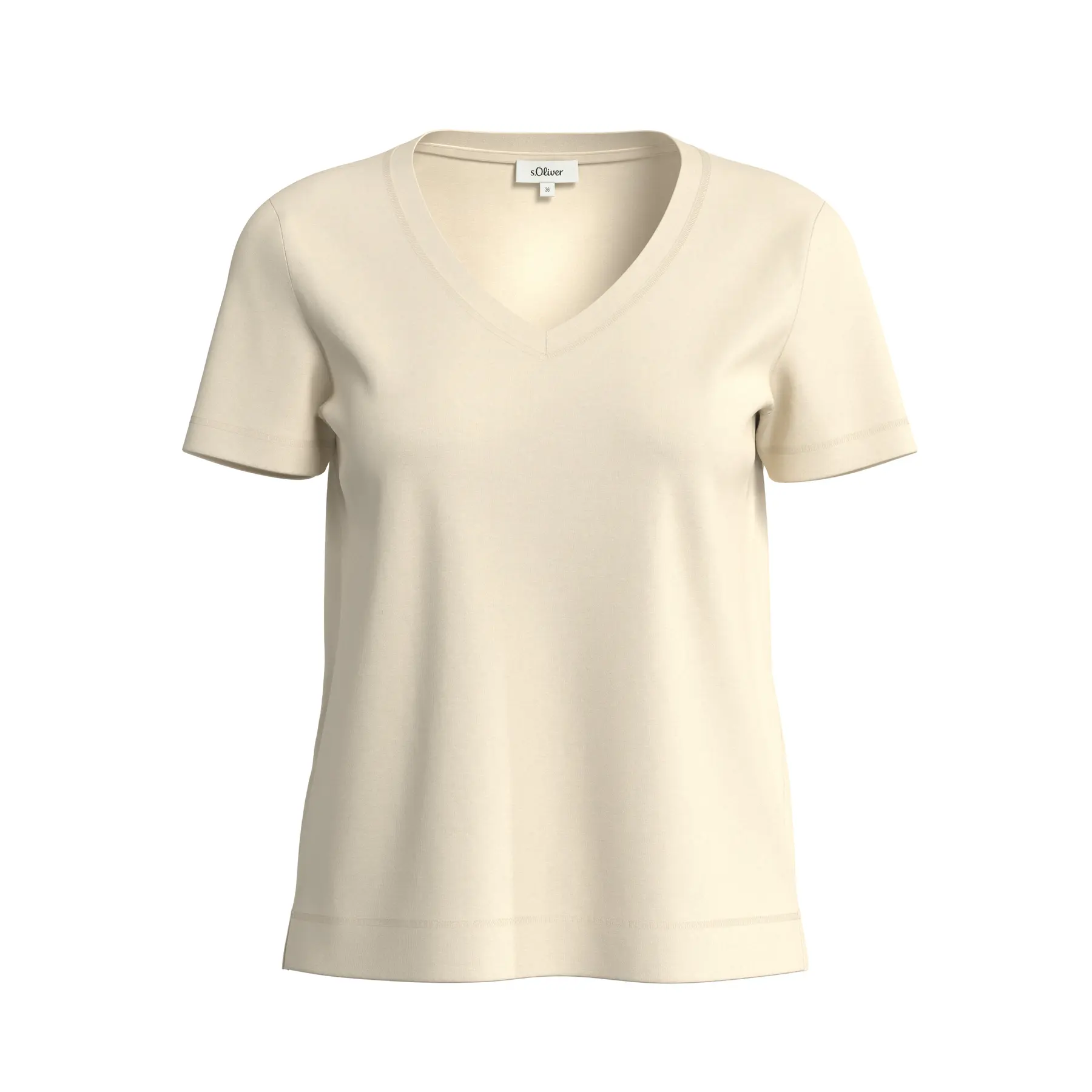 Damen T-Shirt aus weichem Baumwollstoff mit V-Ausschnitt und seitlichem Schlitz s.Oliver