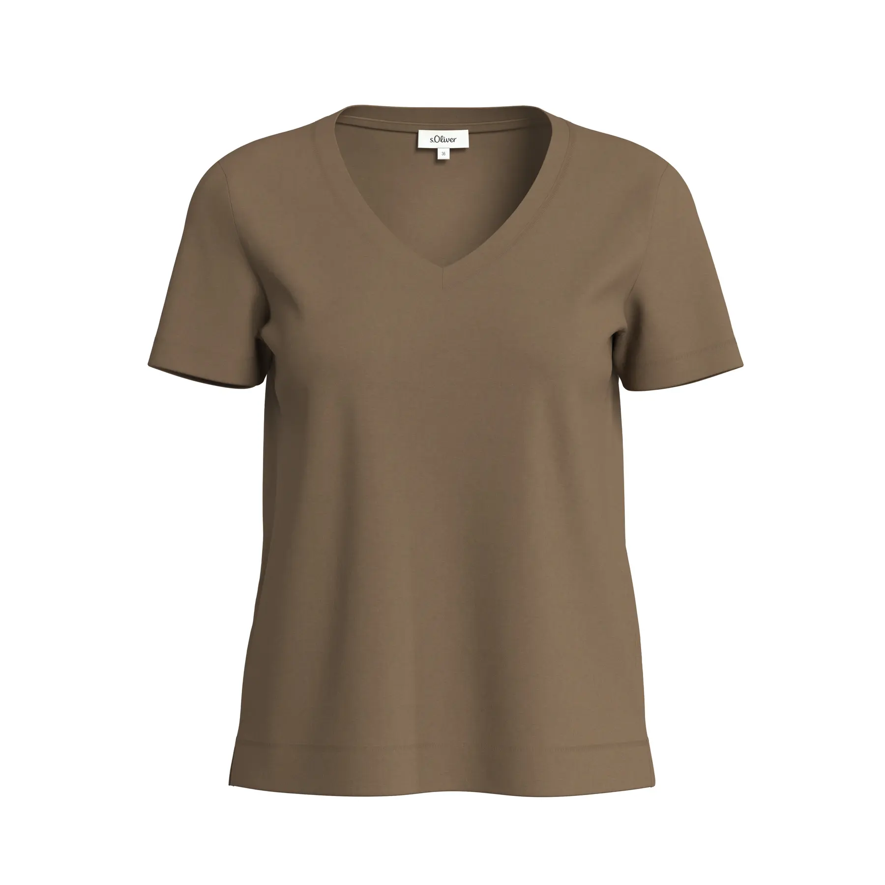 Damen T-Shirt aus weichem Baumwollstoff mit V-Ausschnitt und seitlichem Schlitz s.Oliver