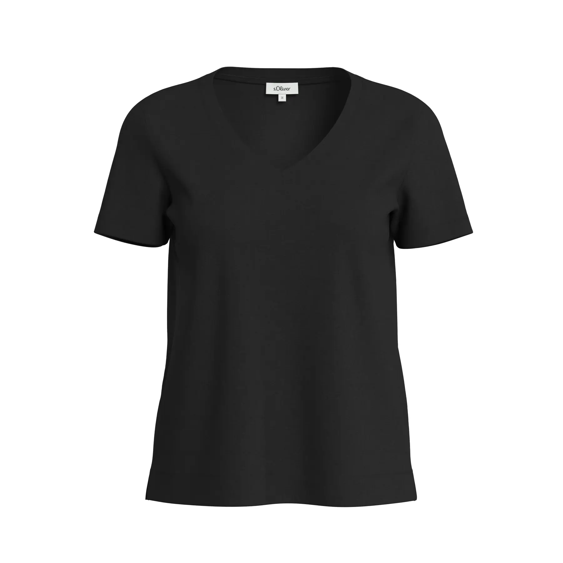 Damen T-Shirt aus weichem Baumwollstoff mit V-Ausschnitt und seitlichem Schlitz s.Oliver