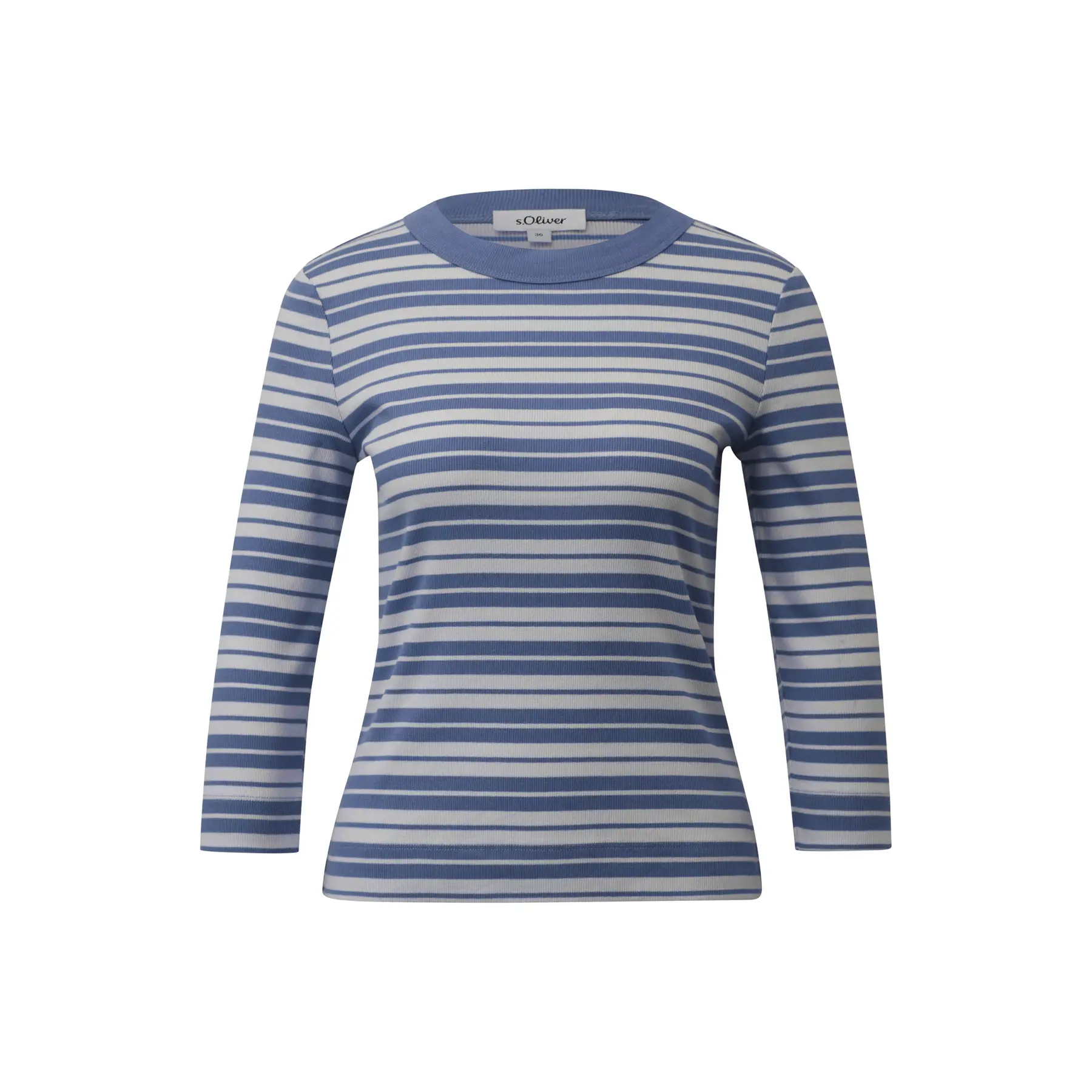 T-shirt slim fit a maniche 3/4 e col rotondo taglio slim dusty indigo stripe donna
