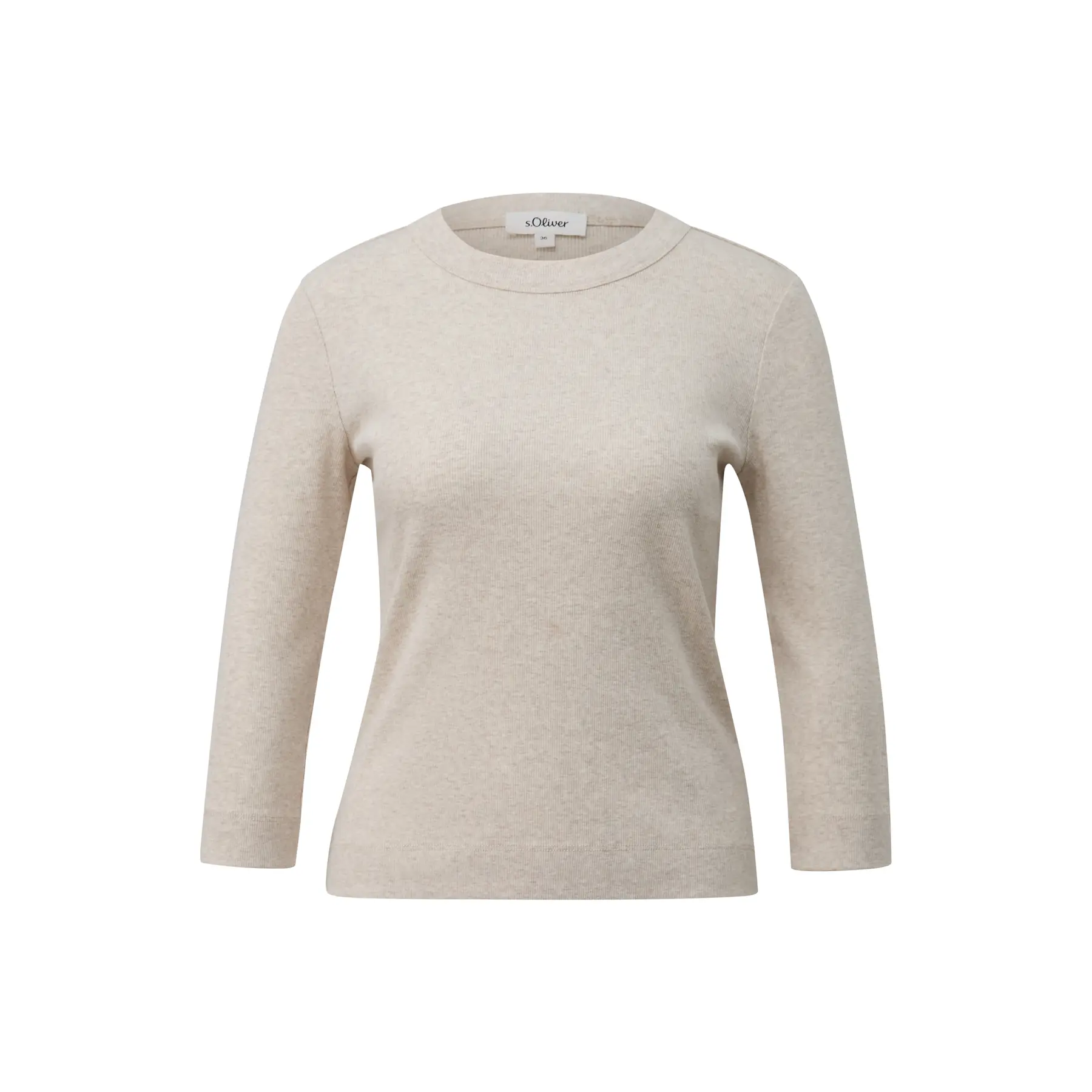 T-shirt aderente a maniche 3/4 e collo rotondo beige melange donna