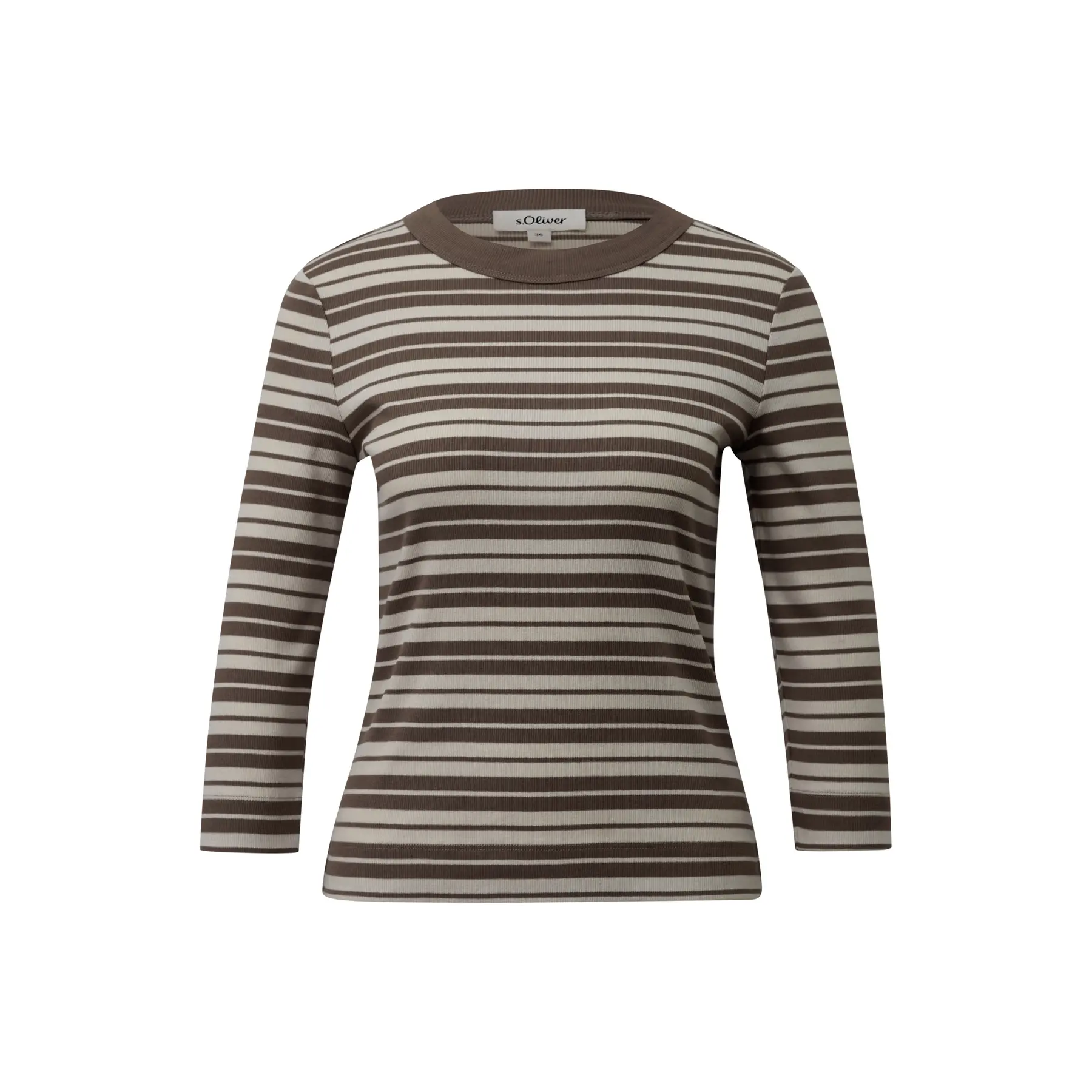 T-shirt slim fit a maniche 3/4 e col rotondo slim stripe cioccolato amaro donna