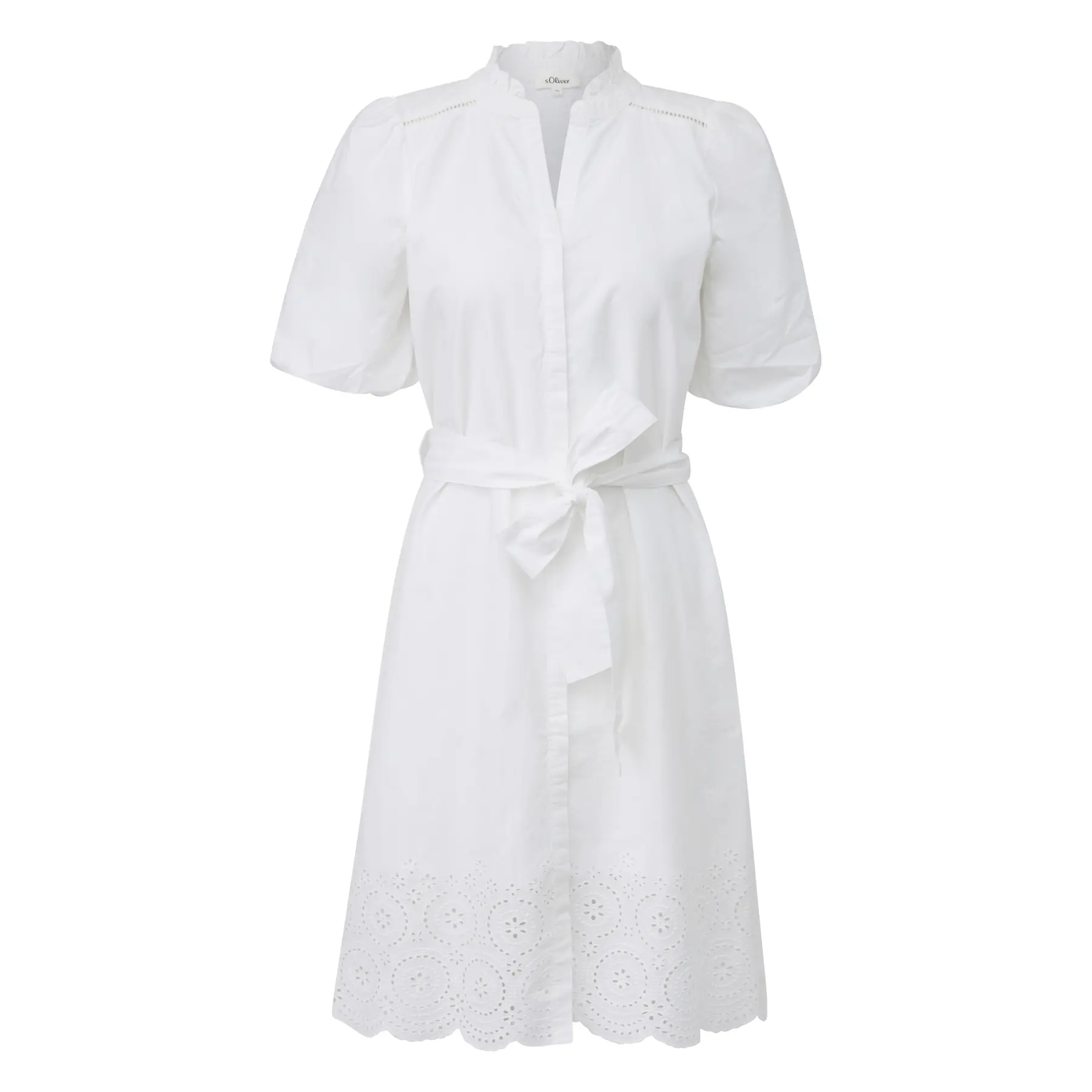 Kurzes Baumwollkleid mit englischer Stickerei und Volantkragen Damen s.Oliver