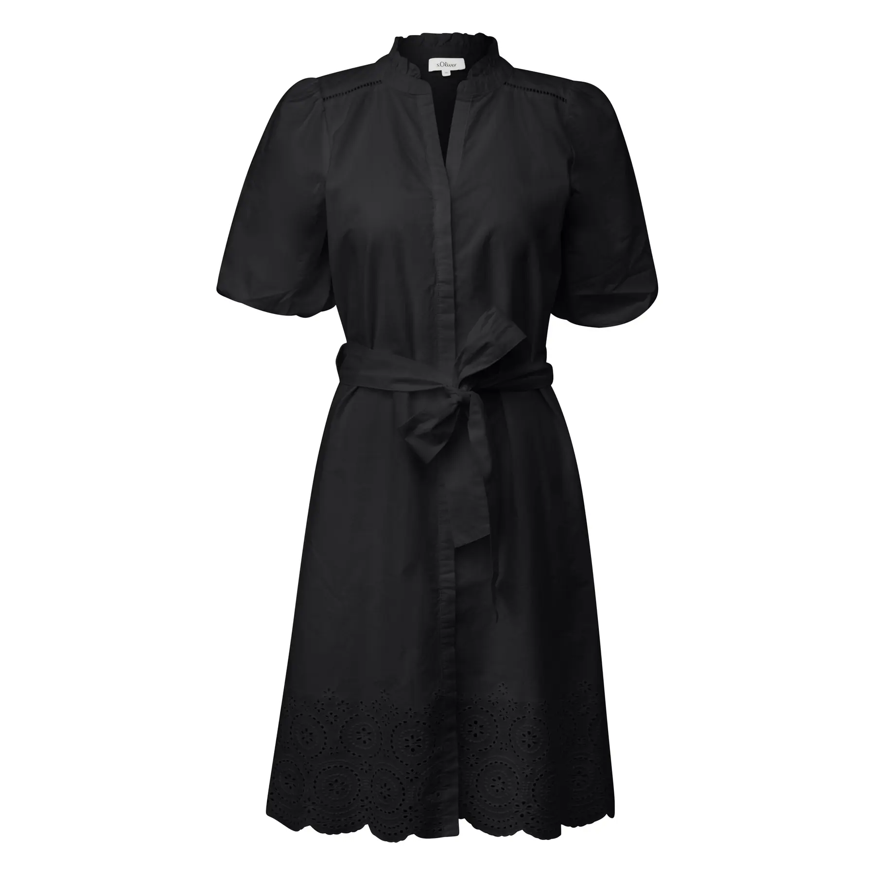 Kurzes Baumwollkleid mit englischer Stickerei und Volantkragen Damen s.Oliver