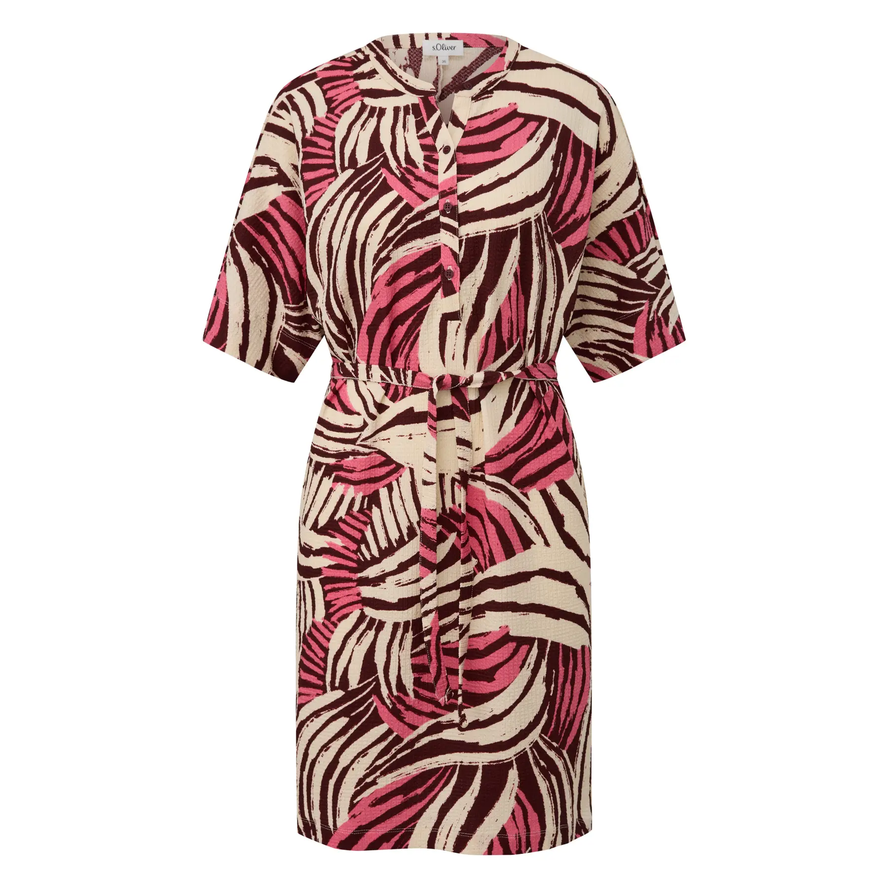Strukturierte Jersey-Kleid mit Gürtel und Knopfleiste Damen s.Oliver