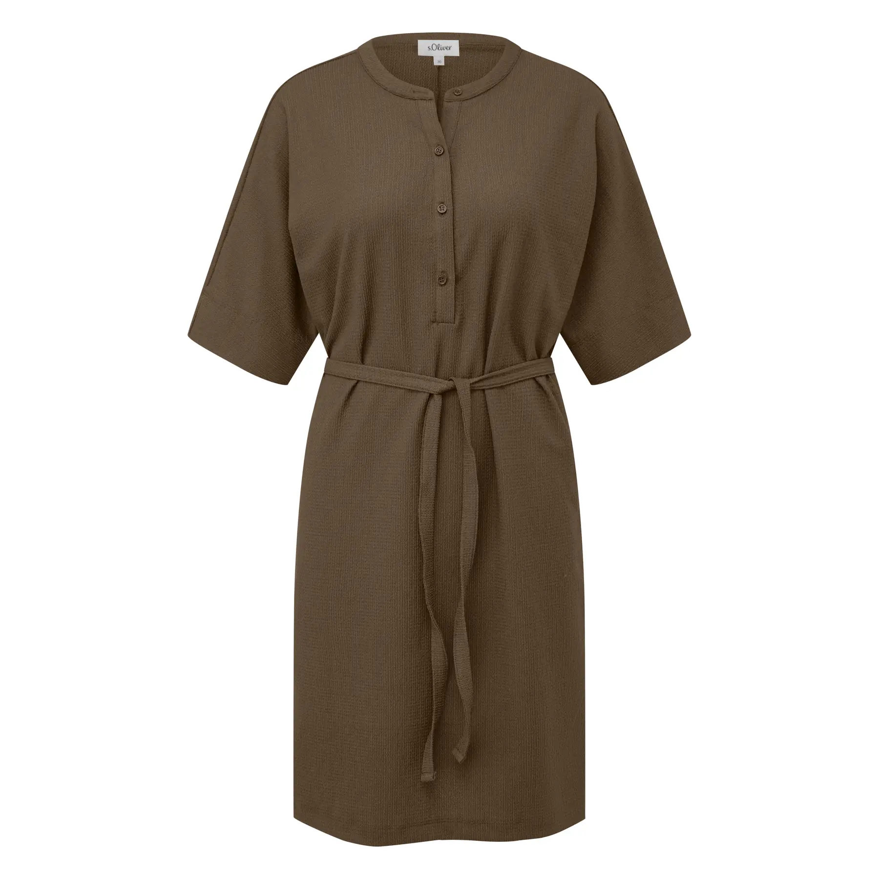 Jerseykleid mit Gürtel und Knopfverschluss, Rundhals, weit geschnitten, Damen s.Oliver
