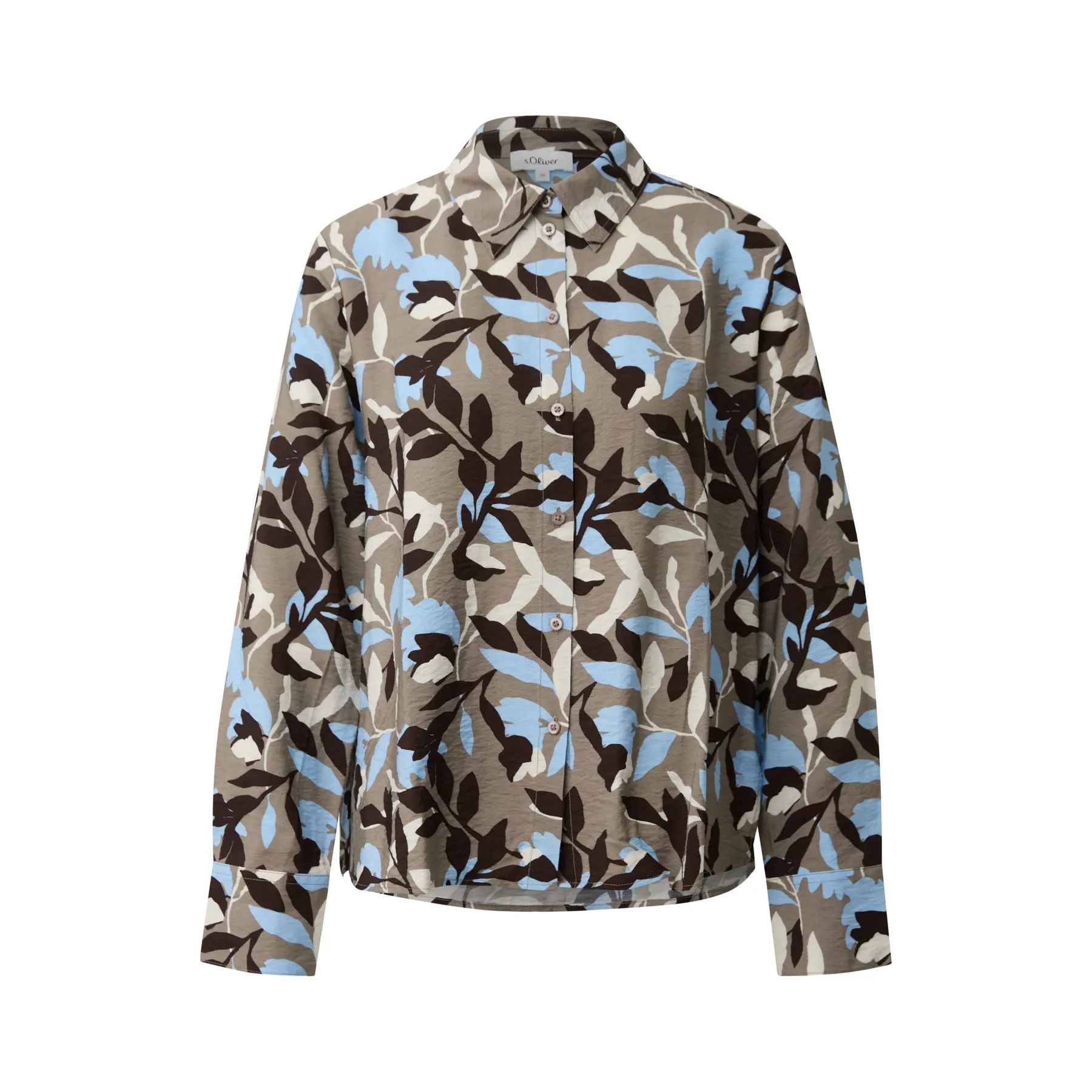 Blusa a stampa integrale con arricciature collo tondo taglio dritto donna