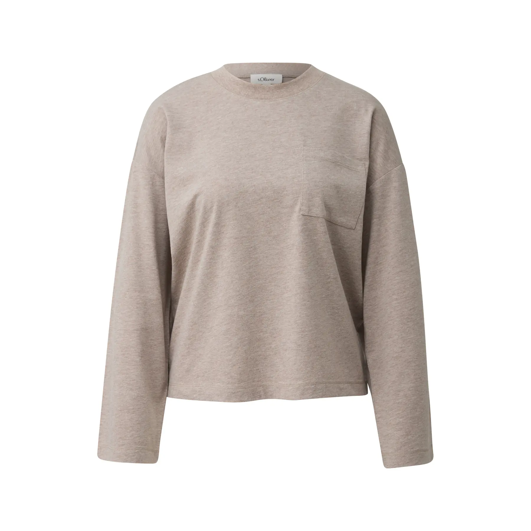 T-shirt taglio casual con tasca sul petto e maniche larghe bordo stampato taglio ampio donna