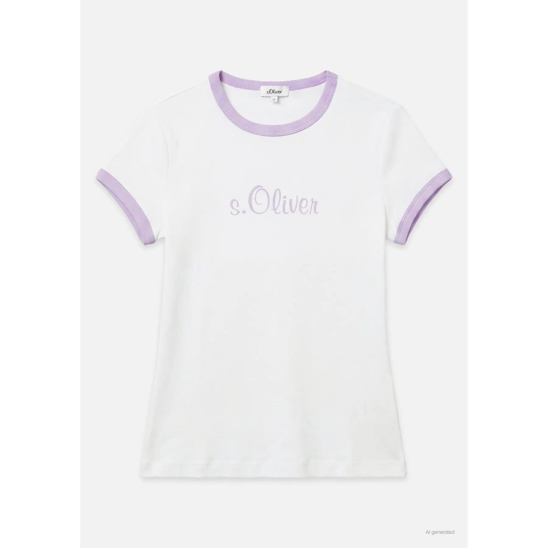 T-shirt aderente con orlo a contrasto e logo donna