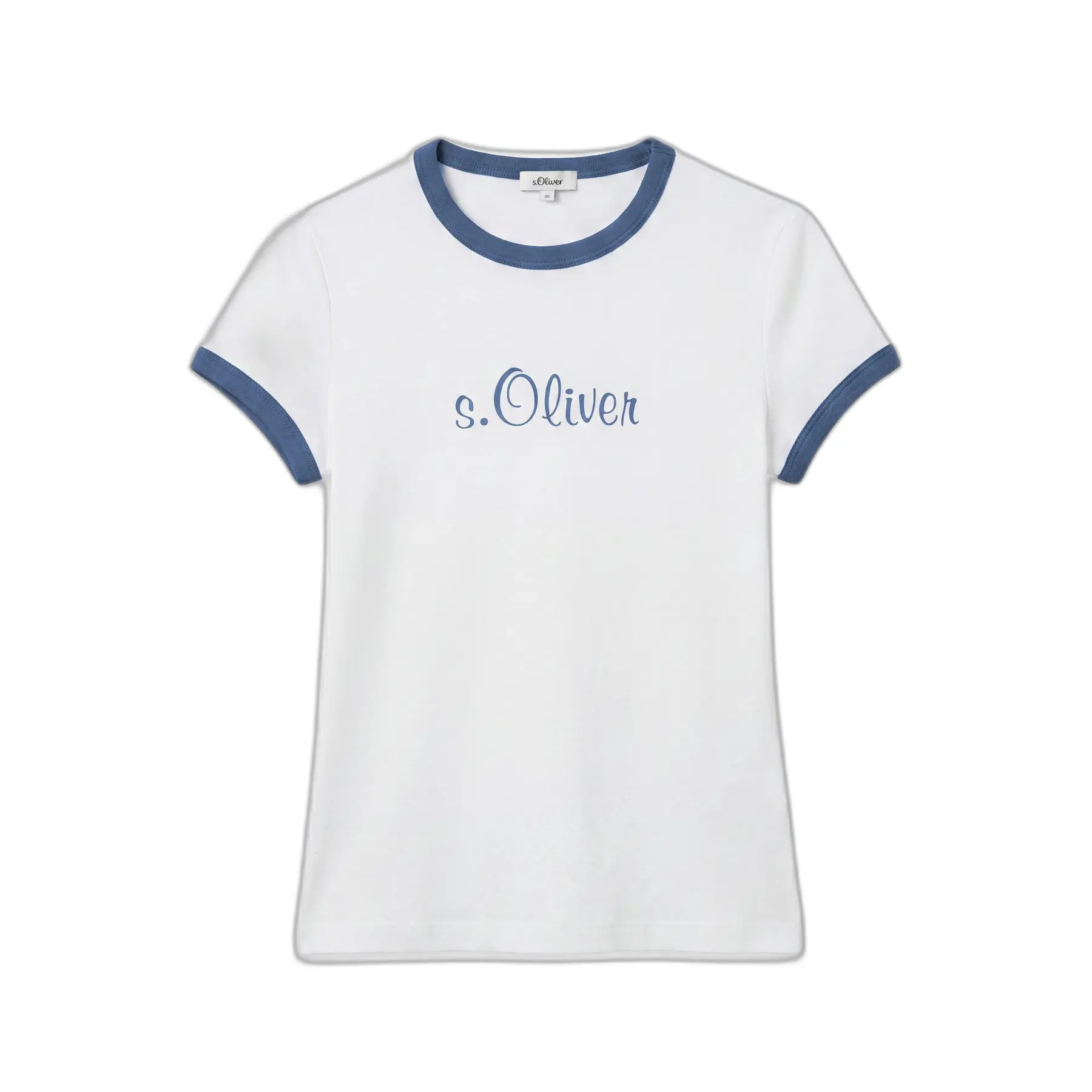 T-shirt aderente con orlo a contrasto e logo donna
