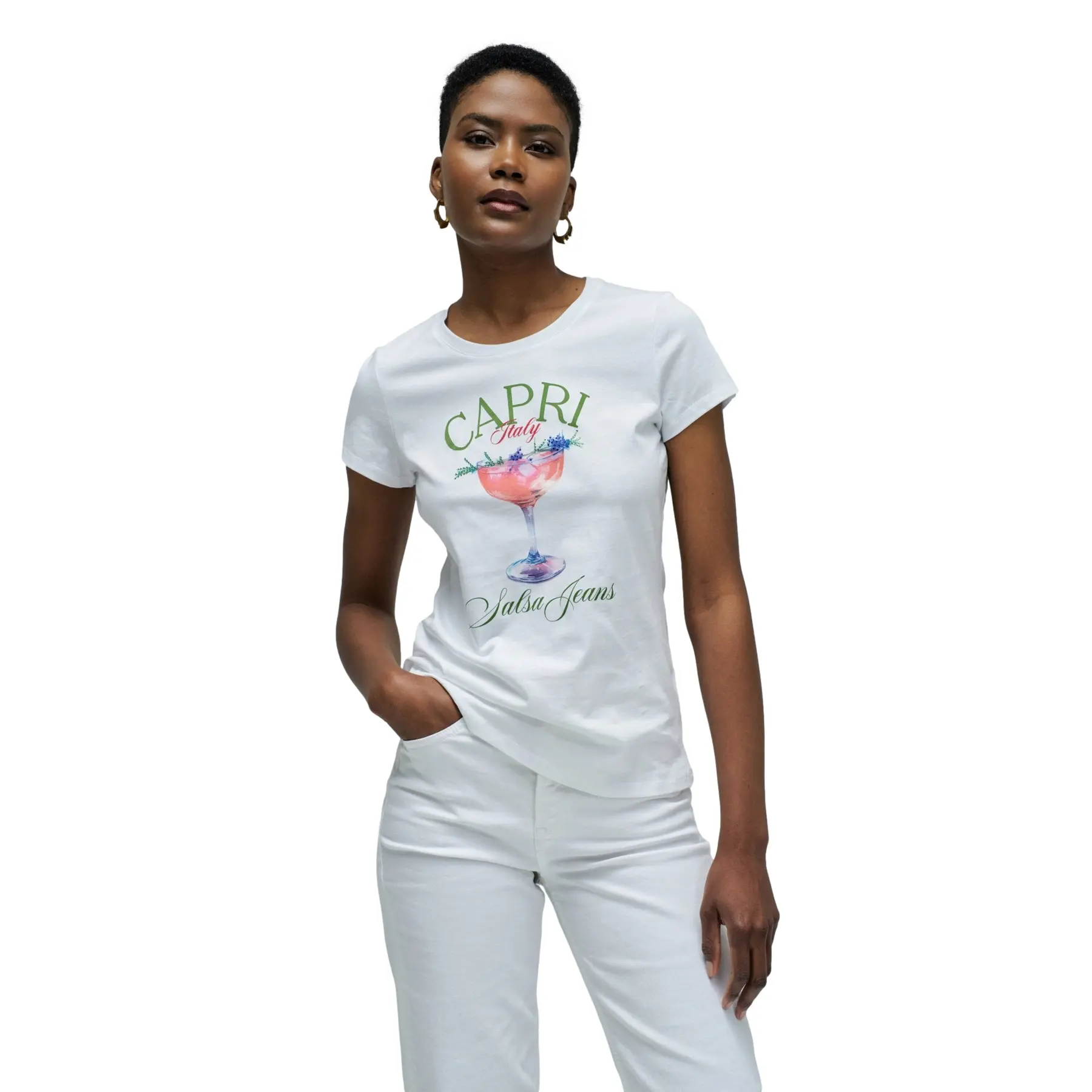 T-shirt stampato e logo donna