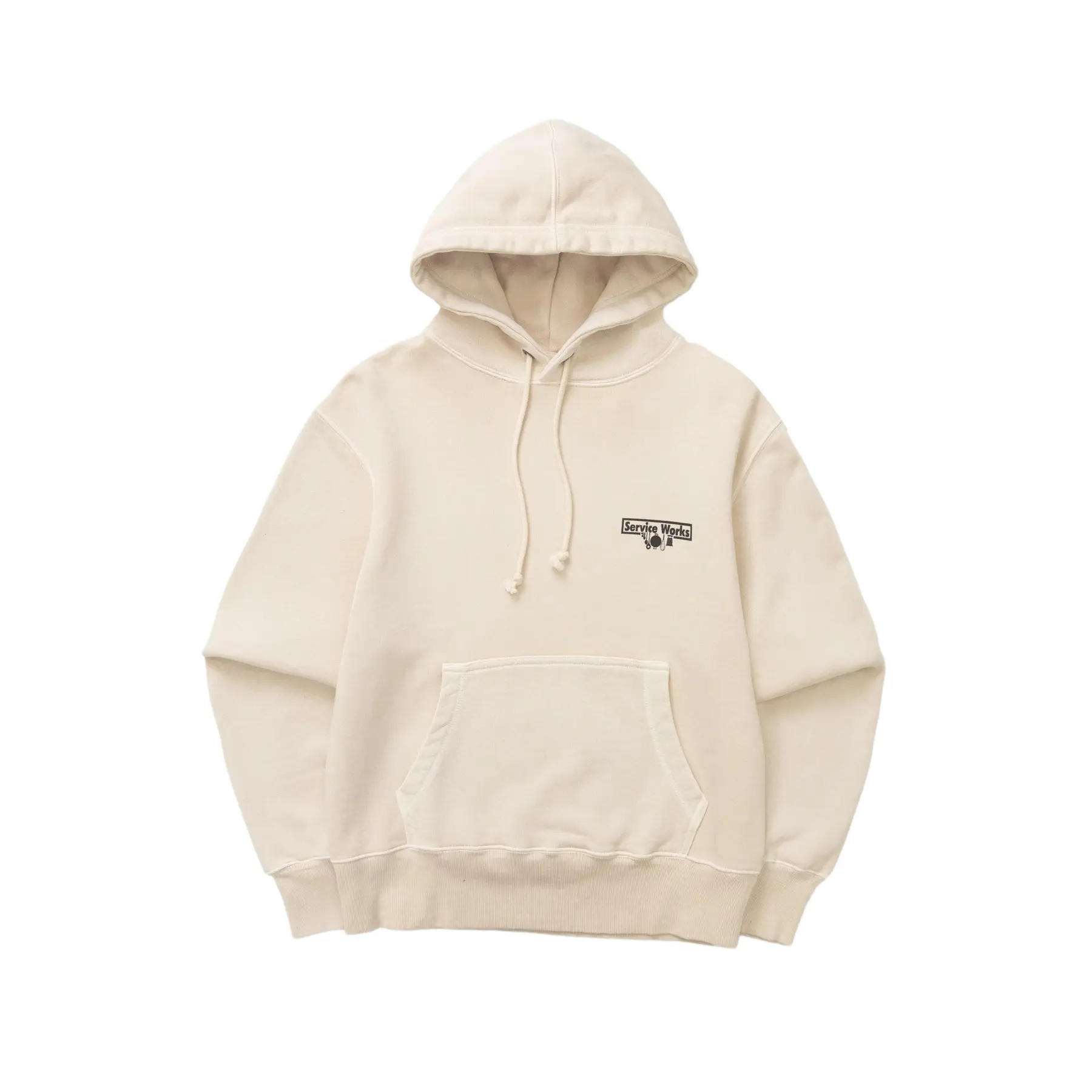 Service Works Men's Beige Hooded Sweatshirt Loopback Trademark