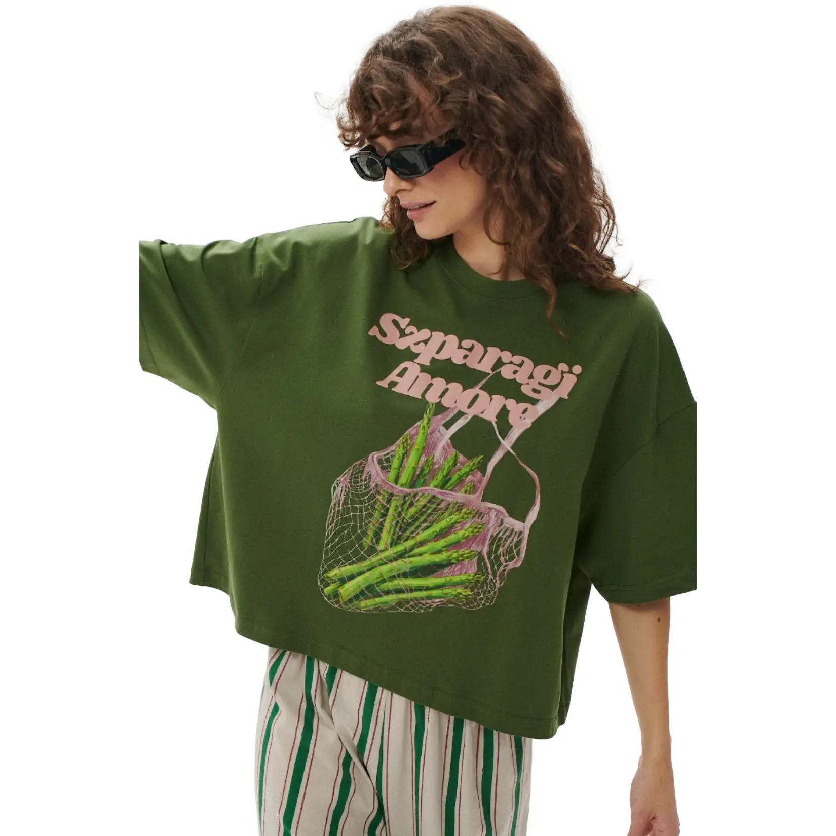 Image of Damen T-Shirt She is Sunday Szparagi Amore