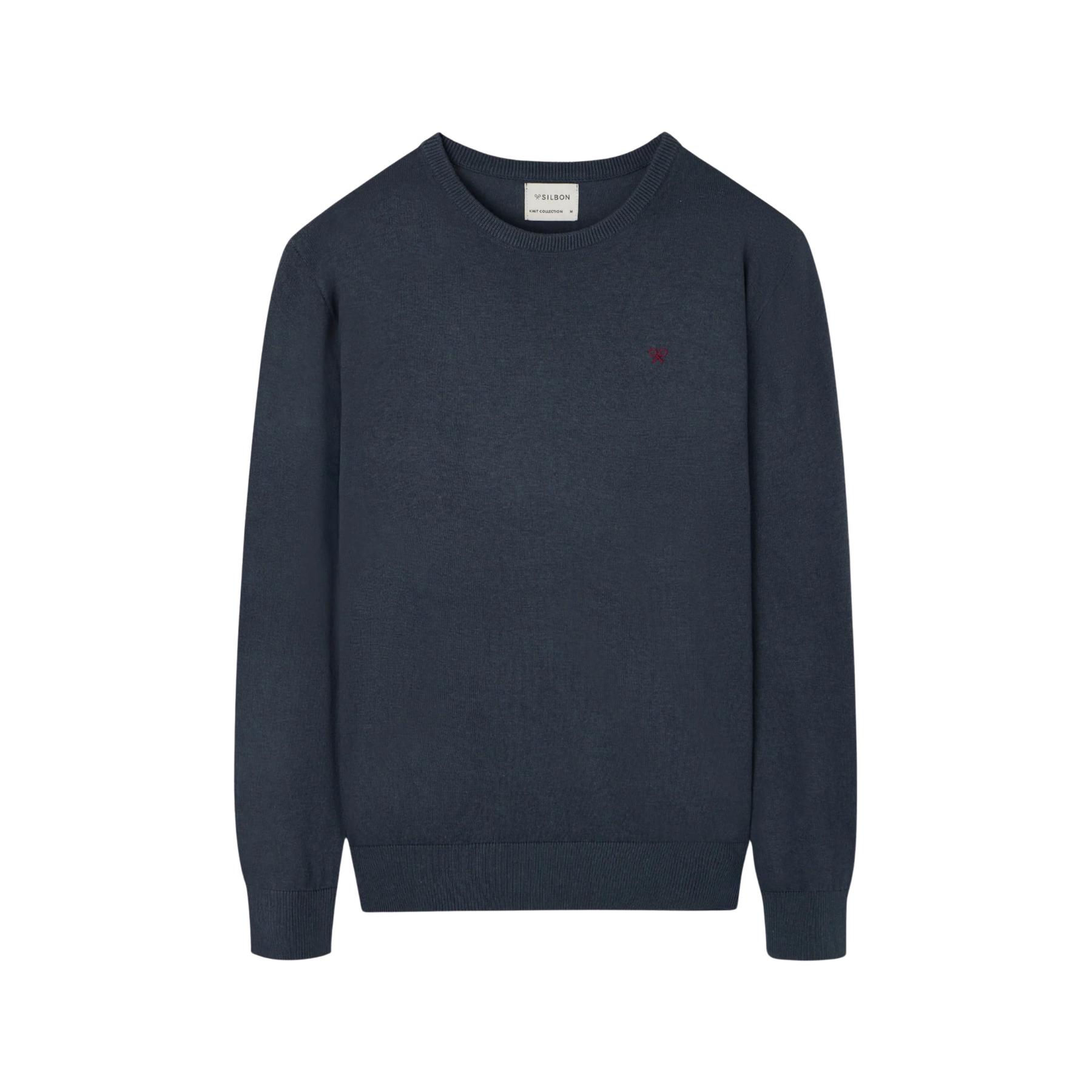 8447340167307 - Klassischer Rundhalsausschnitt-Pullover mit Tennisstickerei Silbon