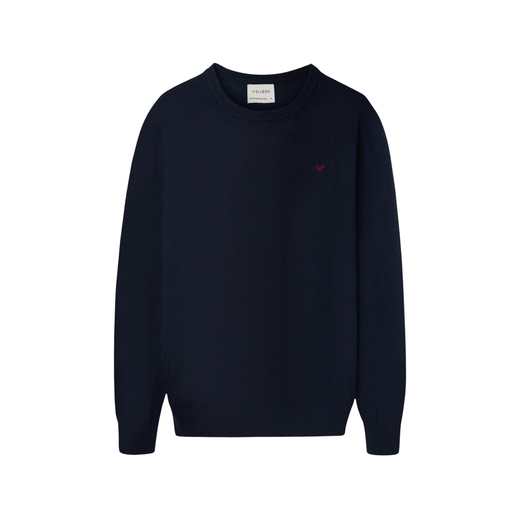 8447340167475 - Klassischer Rundhalsausschnitt-Pullover mit Tennisstickerei Silbon