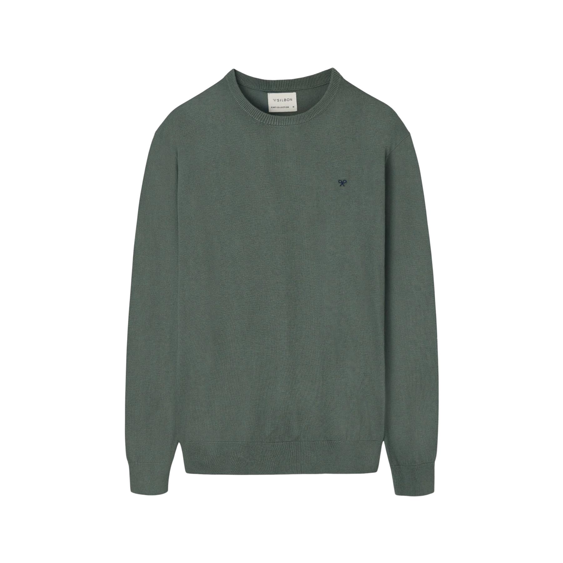 8447340167628 - Klassischer Rundhalsausschnitt-Pullover mit Tennisstickerei Silbon