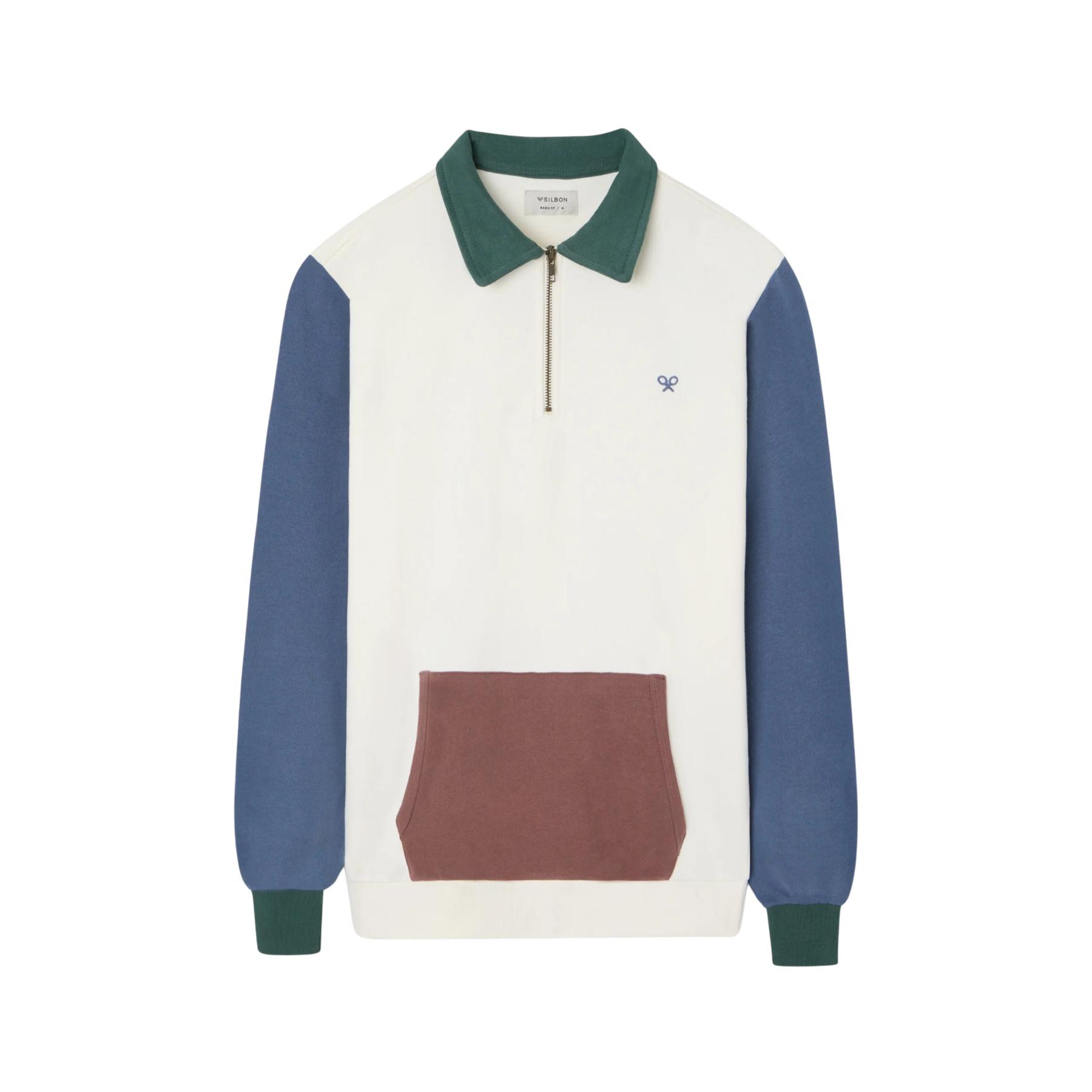 8447340170451 - Bunt bestickter Polo-Sweatshirt mit 1 2 Reißverschluss und blauer Schläger-Dekoration Silbon