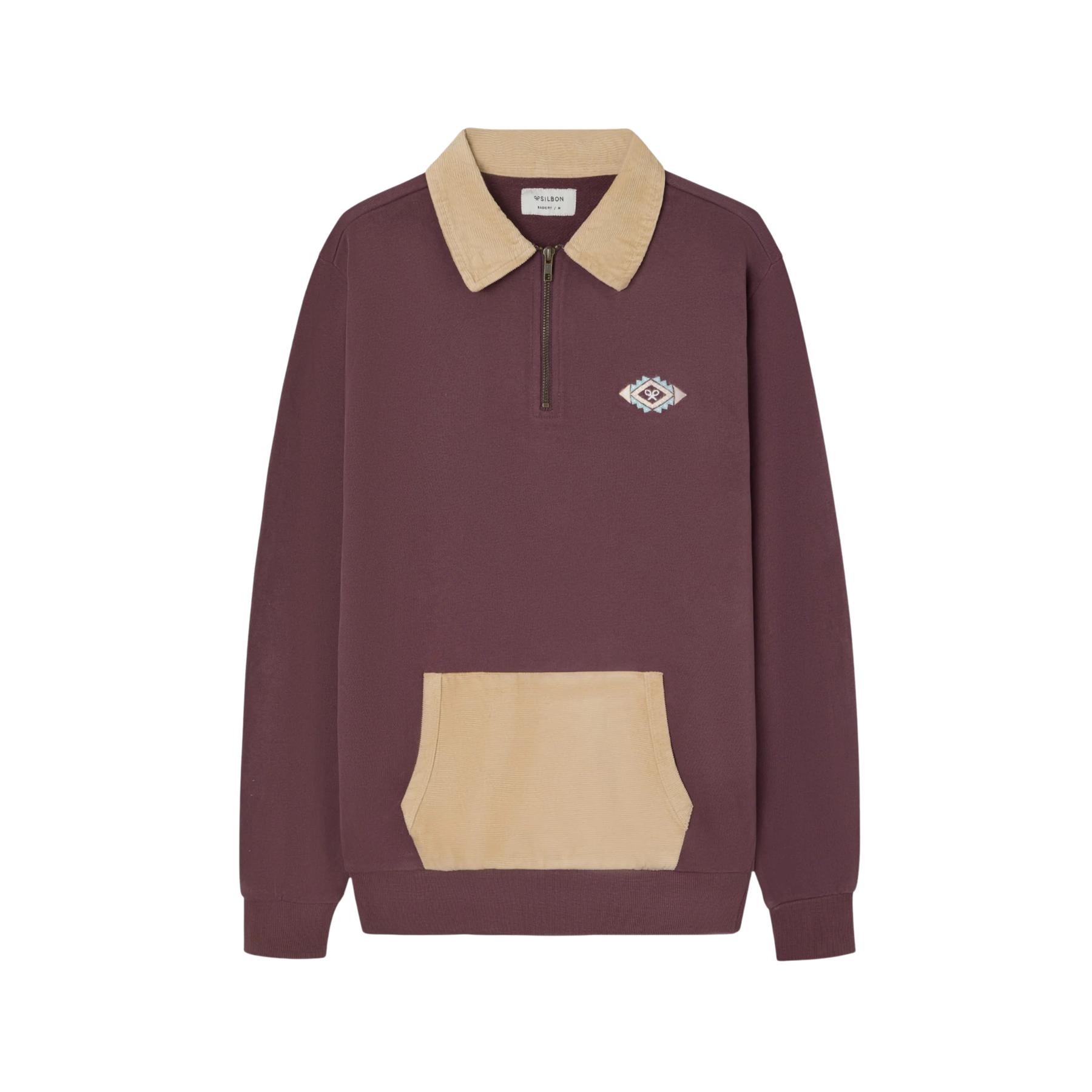 8447340170796 - Sweatshirt mit 1 2 Reißverschluss und Polo-Kragen mit ethnischer Stickerei von einem Schläger Silbon