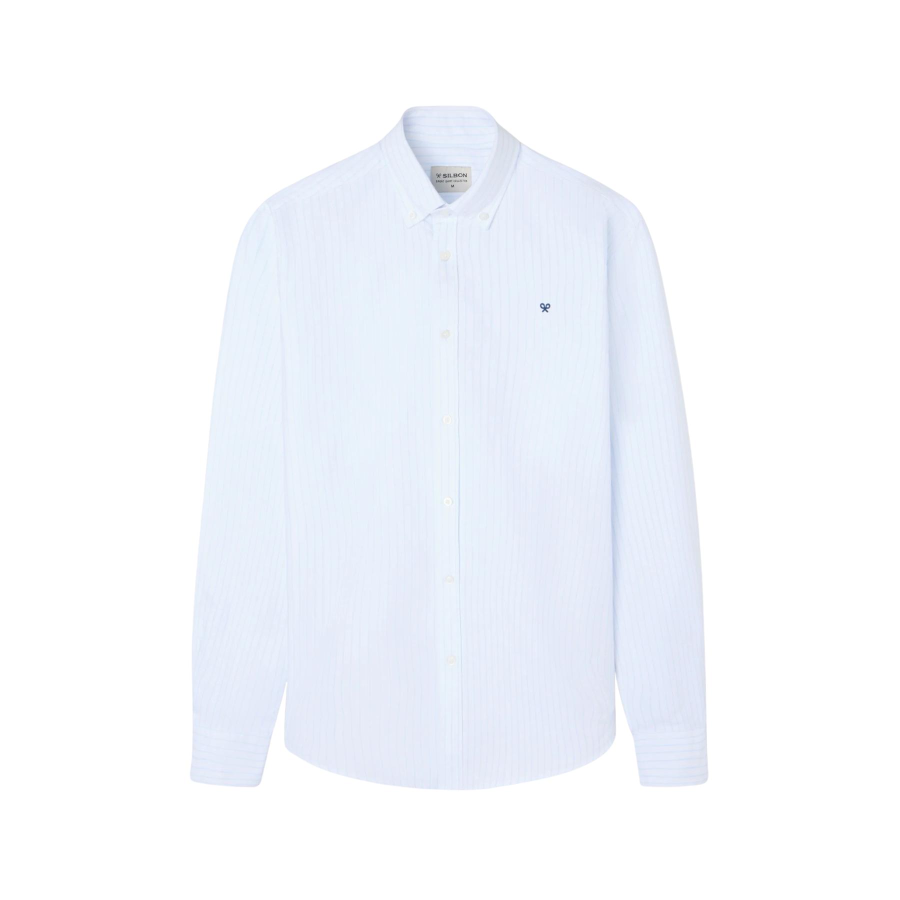 8447340155793 - Langarmhemd aus feinem gestreiften Oxford-Stoff Silbon