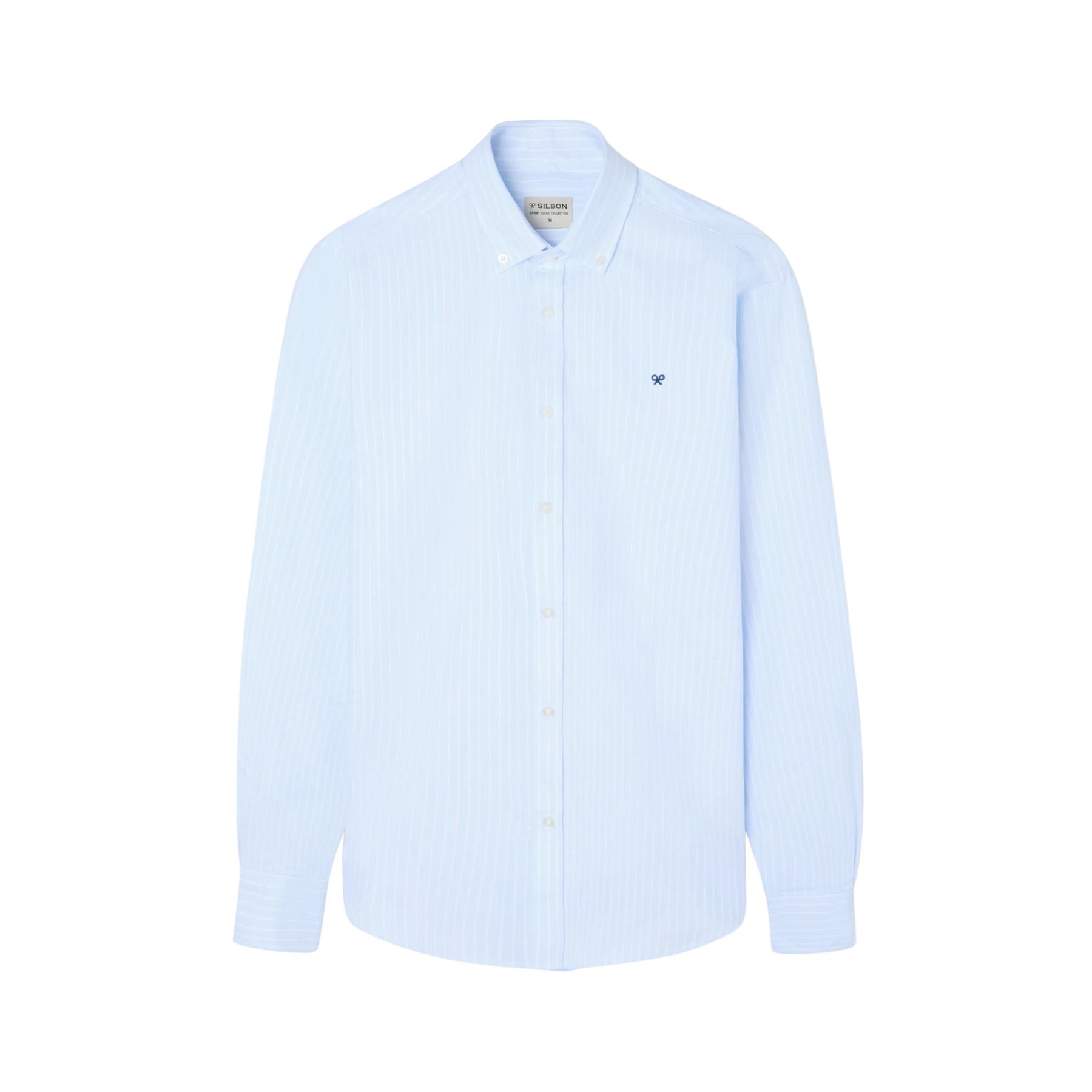 8447340155939 - Langarmhemd aus feinem gestreiften Oxford-Stoff Silbon