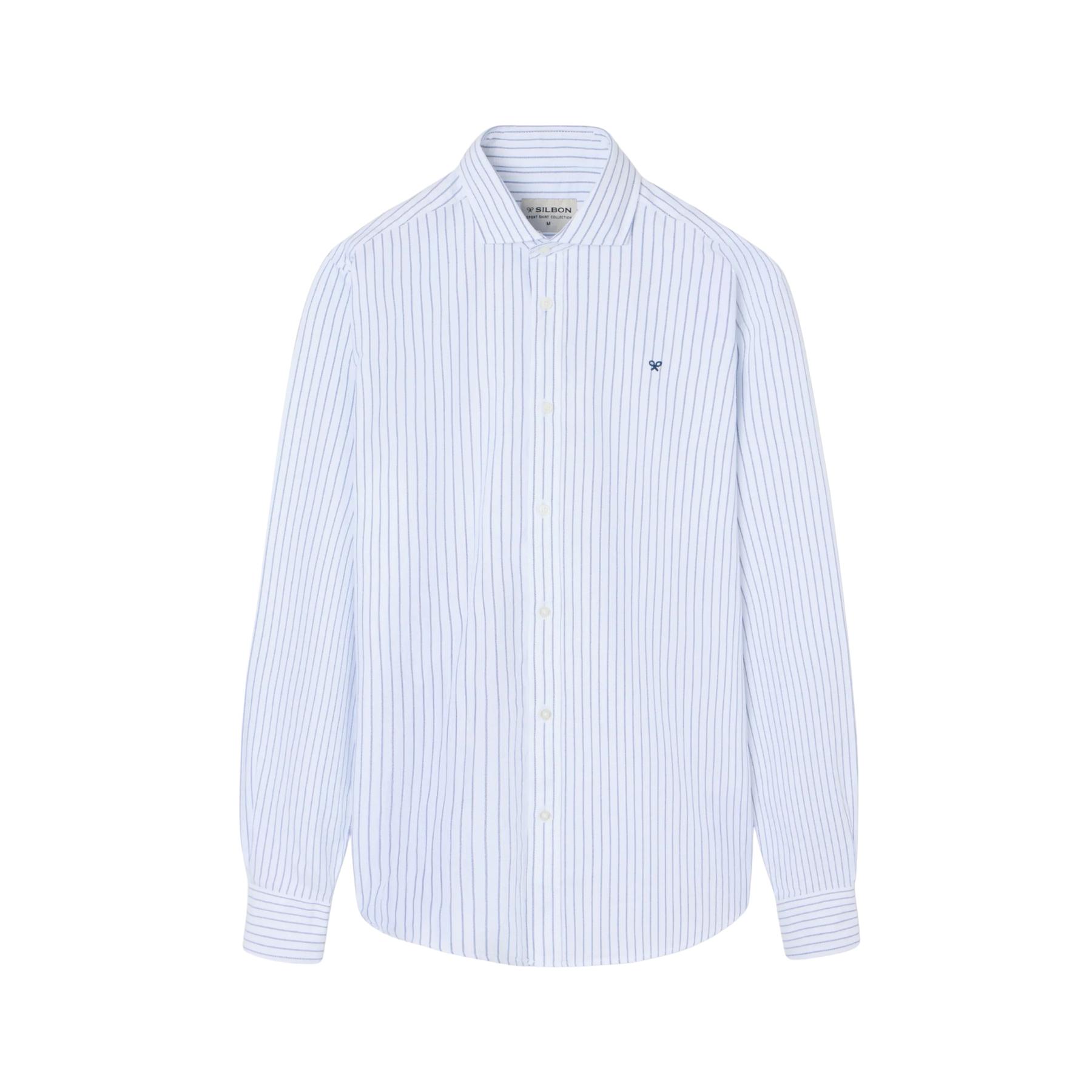 8447340156004 - Langarmhemd aus feinem gestreiften Oxford-Stoff Silbon