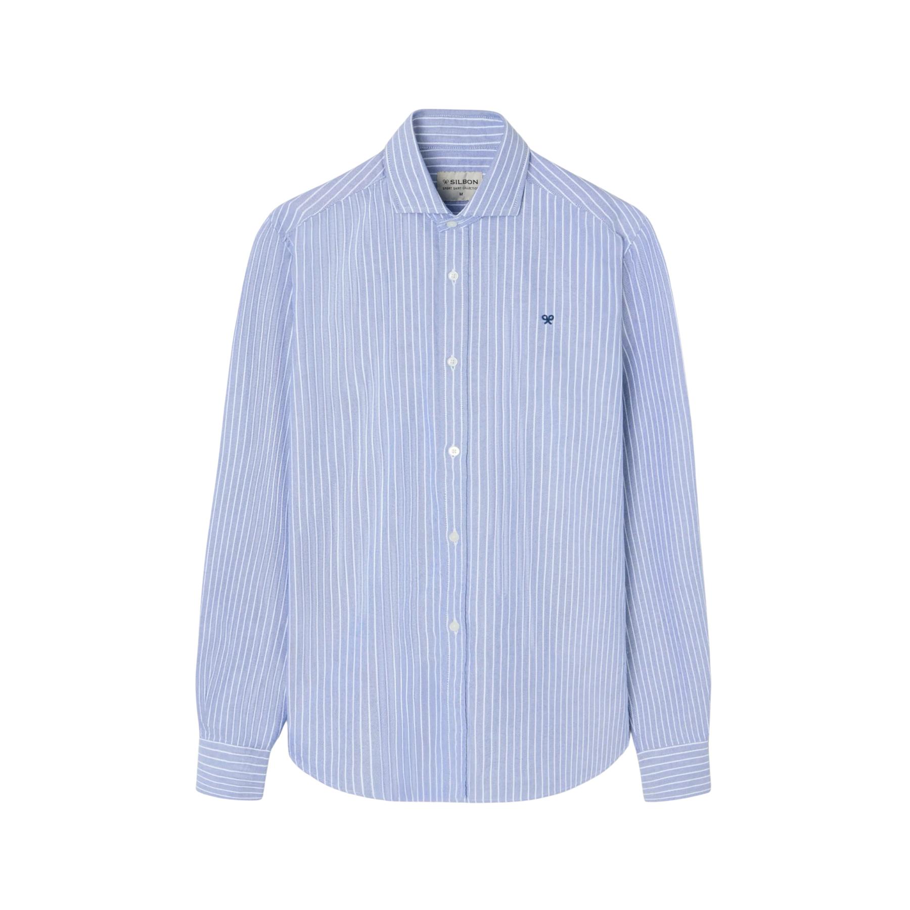 8447340156110 - Langarmhemd aus feinem Oxford-Stoff mit feinen Streifen Silbon