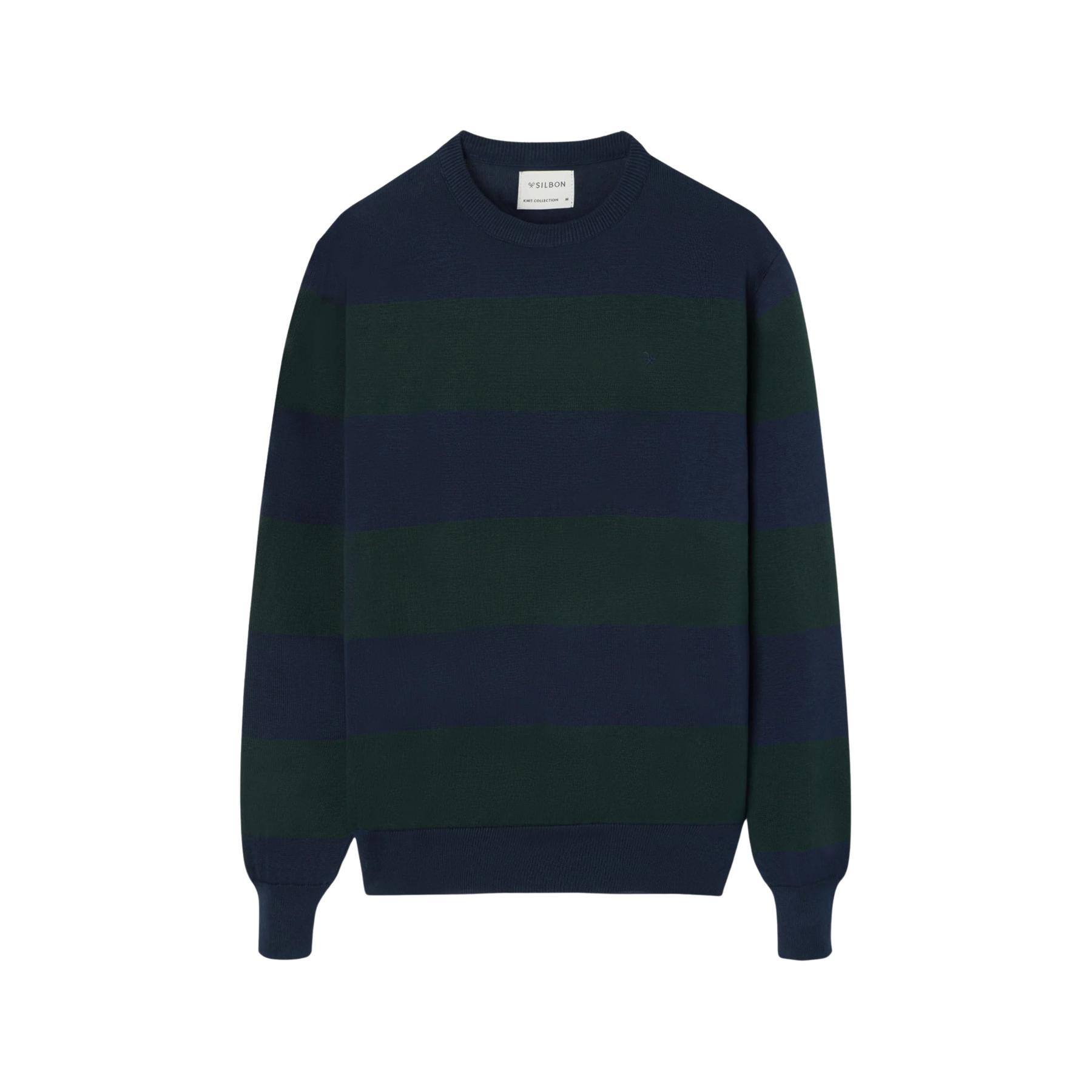 8447340178716 - Gestreifter Rundhalsausschnitt Pullover aus Mischwolle Silbon