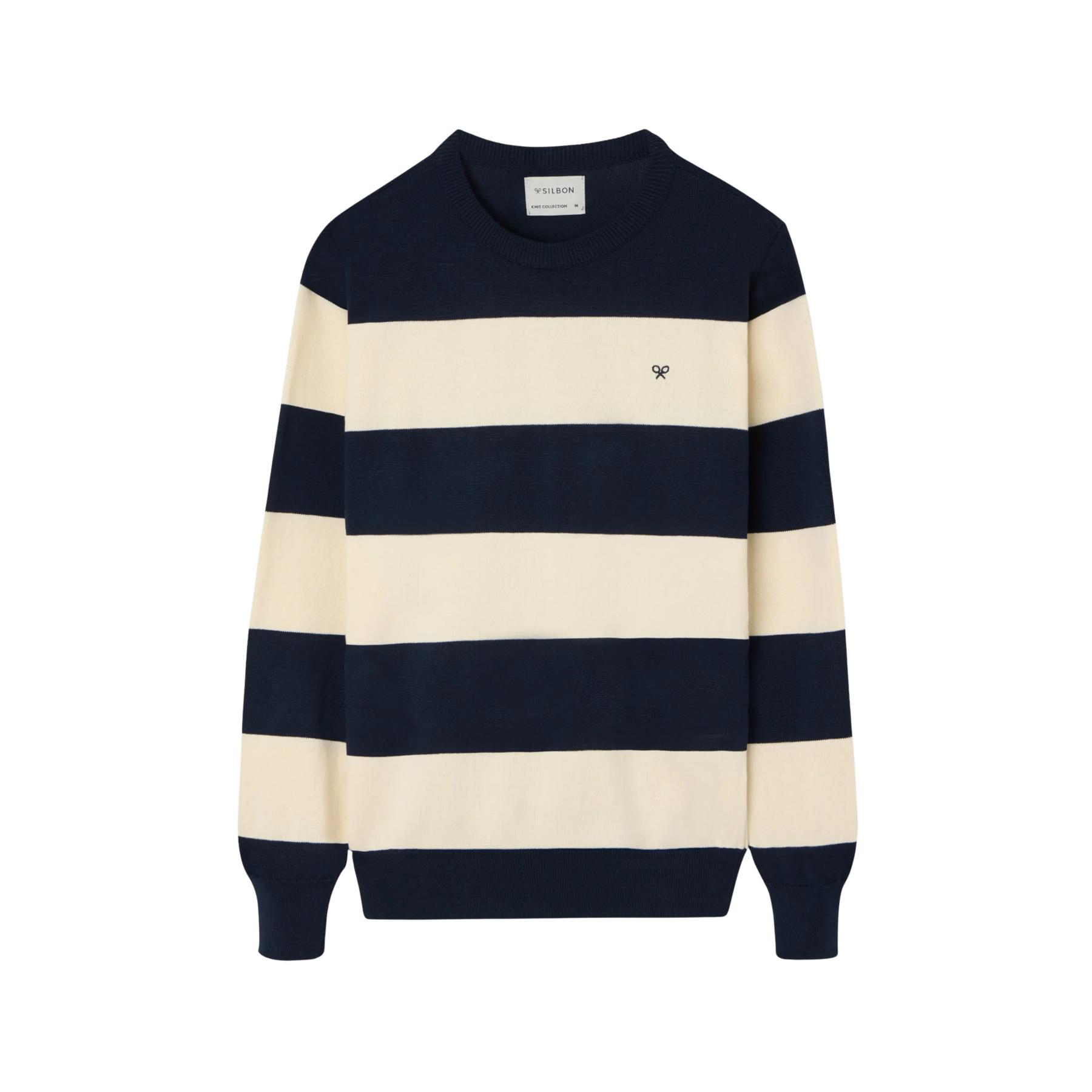 8447340178808 - Gestreifter Rundhalsausschnitt Pullover aus Mischwolle Silbon