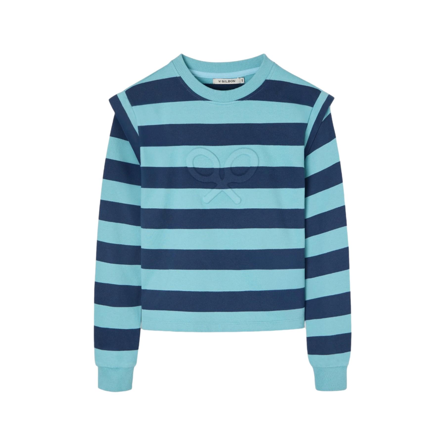 8447340140874 - Gestreifter Damen-Sweatshirt mit Schulterpolstern Silbon