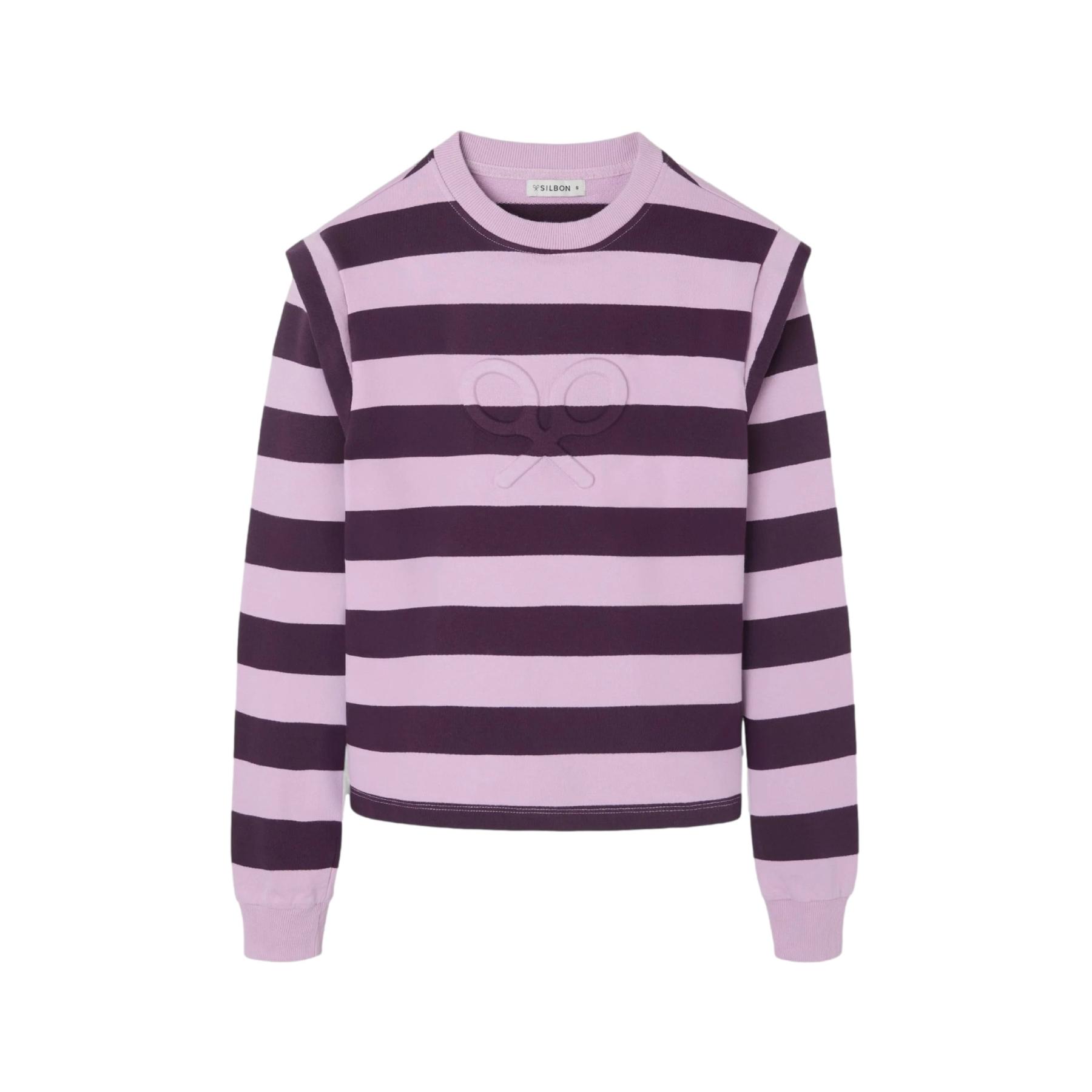 8447340140911 - Gestreifter Damen-Sweatshirt mit Schulterpolstern Silbon