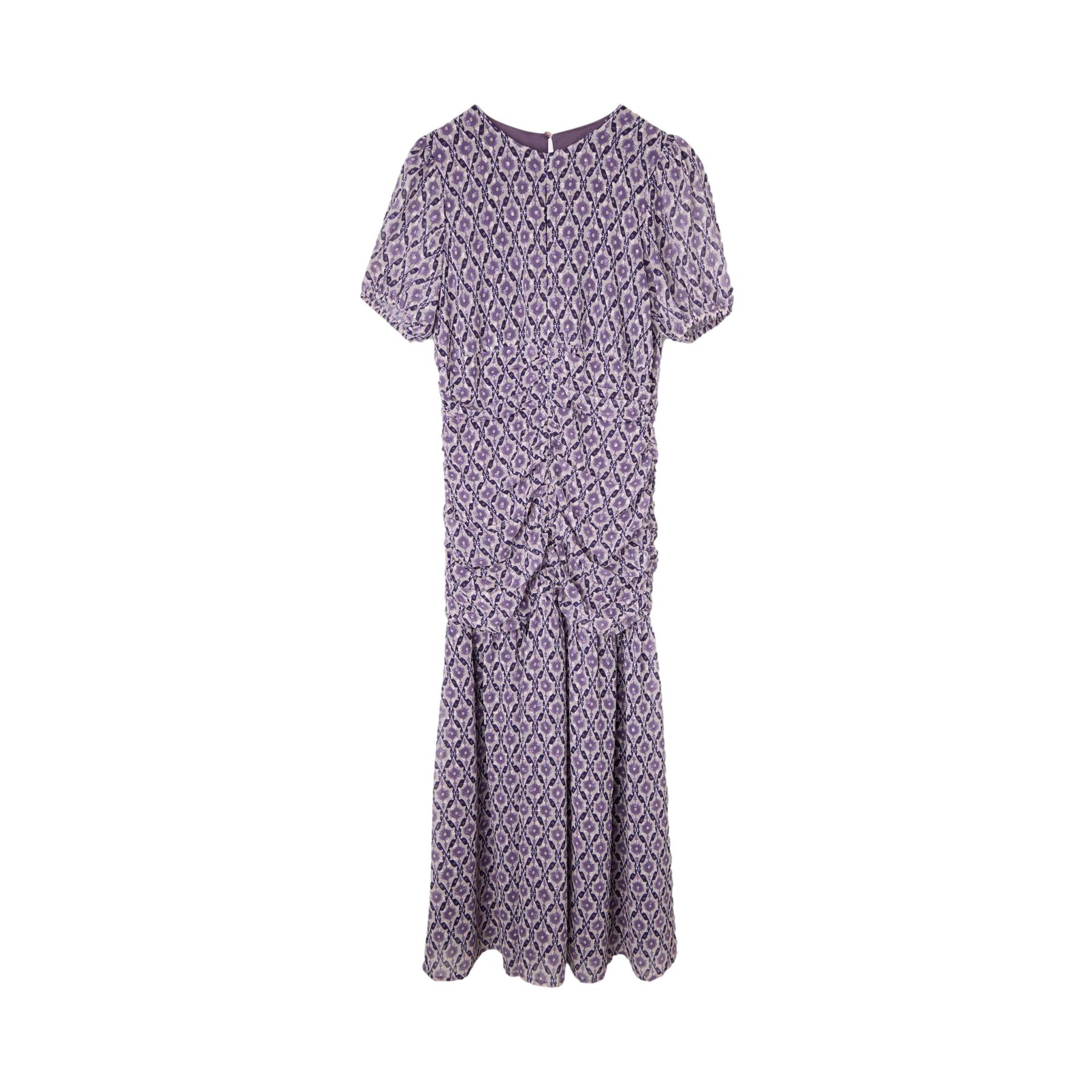 Abito lungo arricciato con motivi geometrici donna