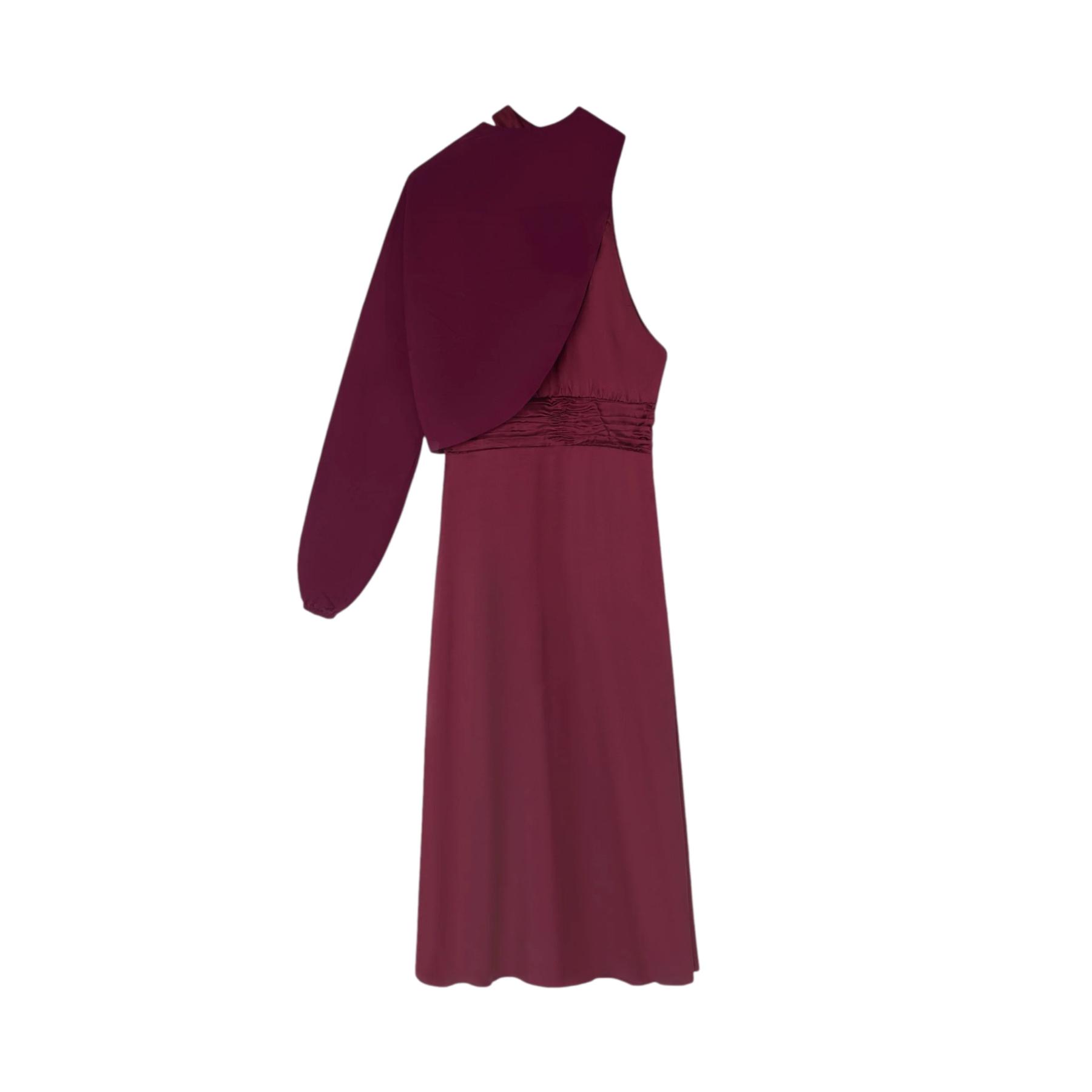 8447340142151 - Langarmkleid mit asymmetrischem Cape aus Musselin für Frauen Silbon