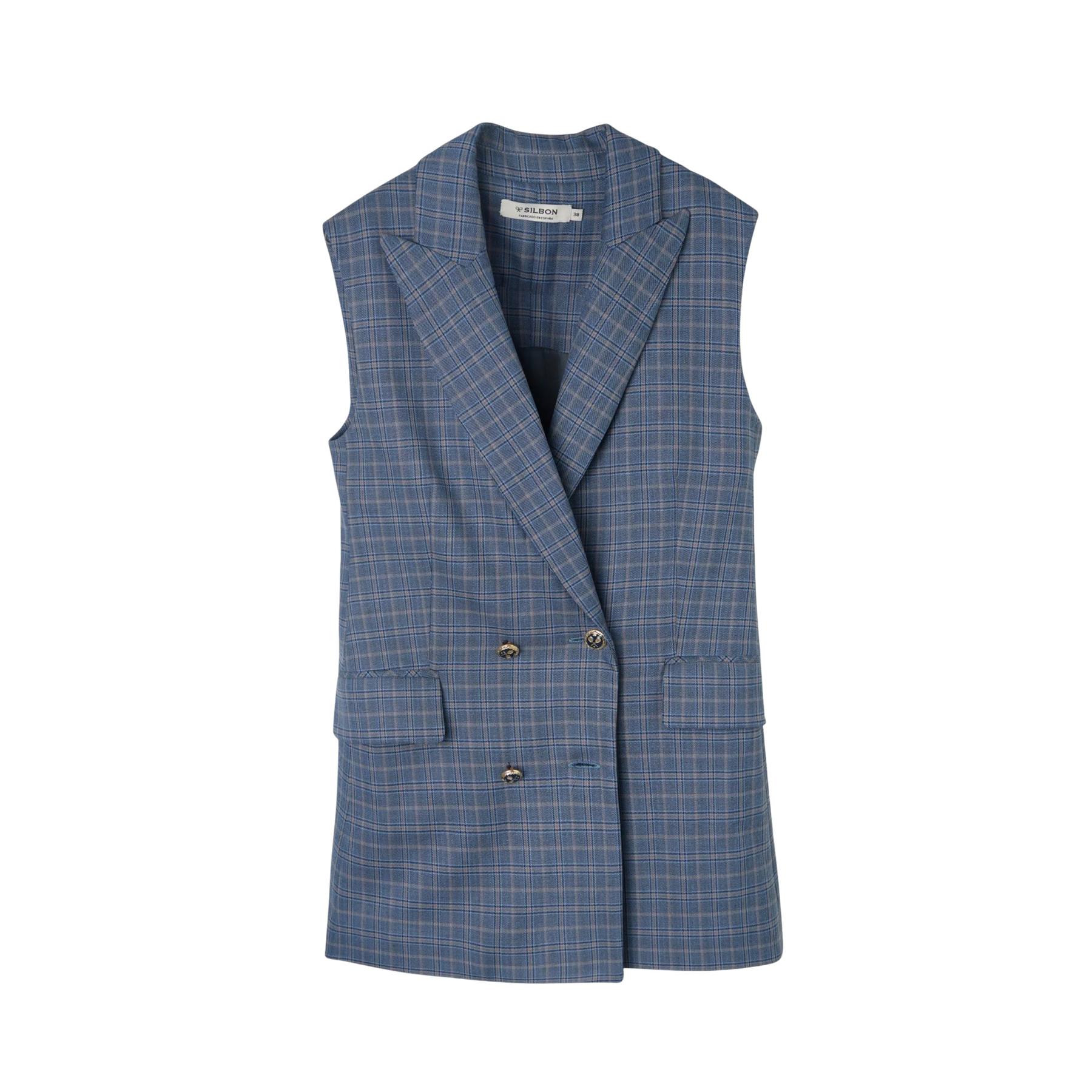 8447340144100 - Karierter langer Damen-Westenjäckchen Silbon