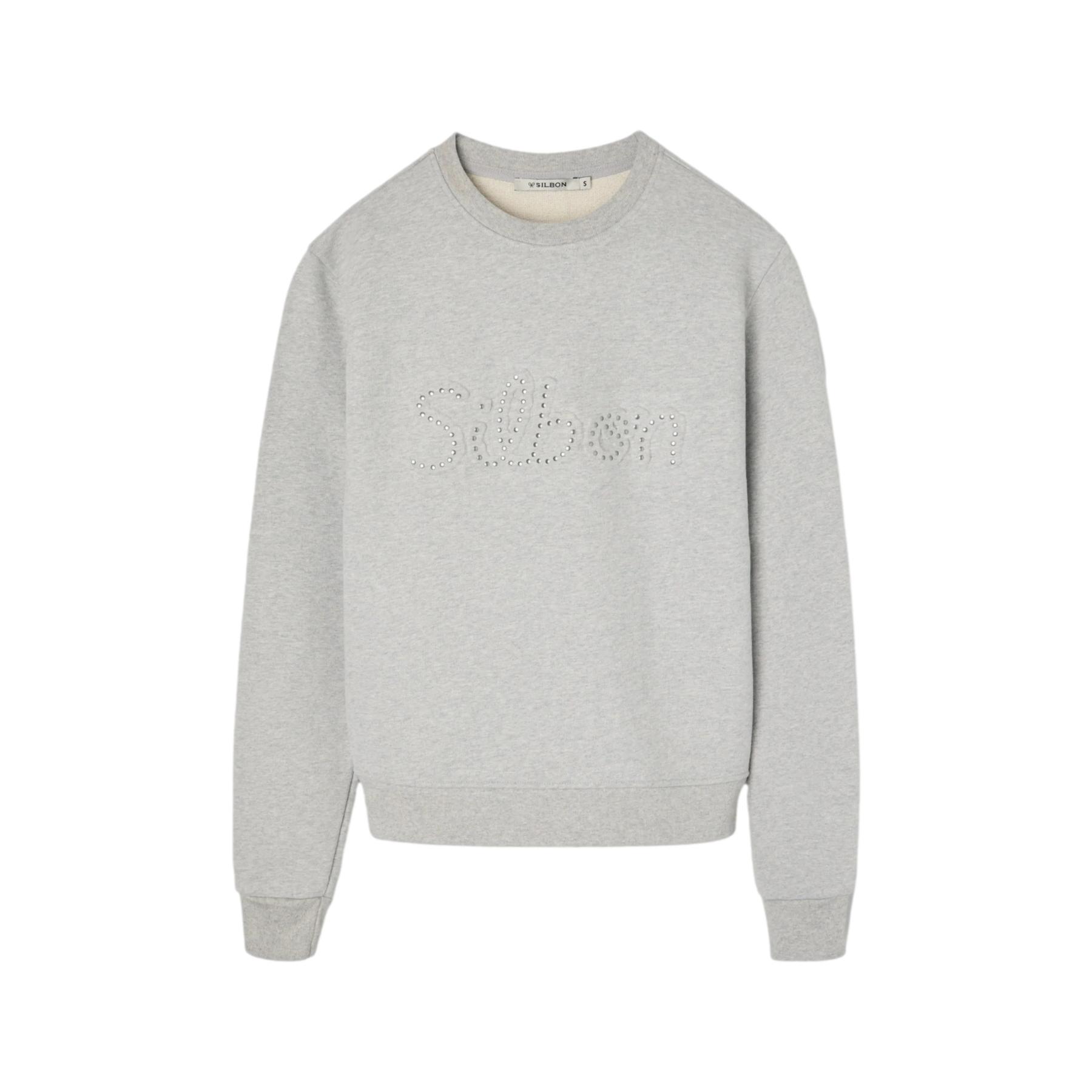 8447340147699 - Damen Sweatshirt aus Baumwolle mit Nieten Silbon