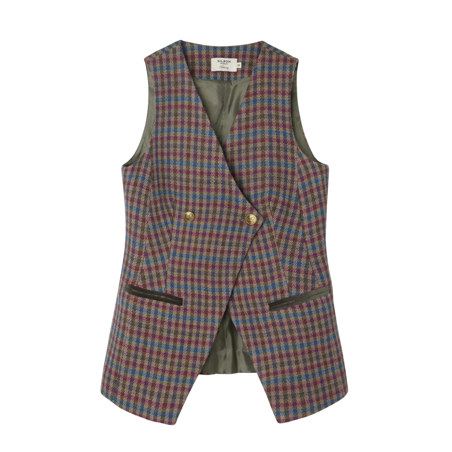 8447340149648 - Klassische kariertes Wickelwesten für Frauen Silbon
