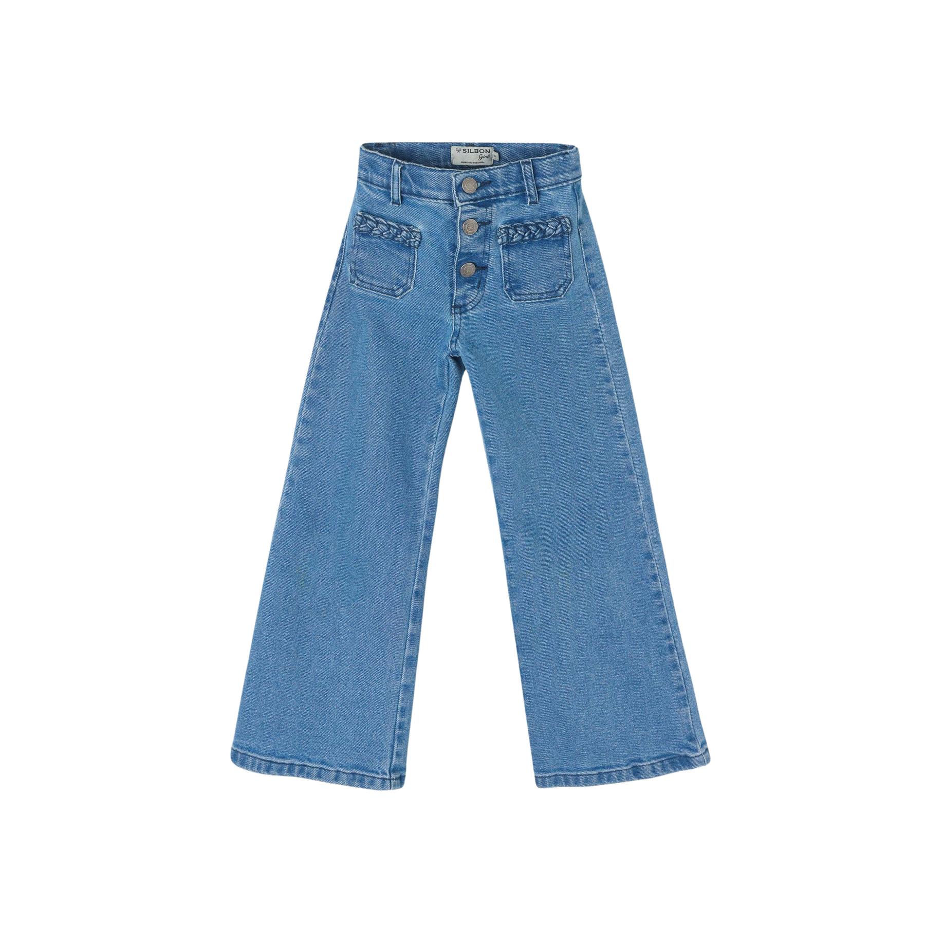 8447340228909 - Mädchen Flared Jeans mit geflochtenen Taschen Silbon