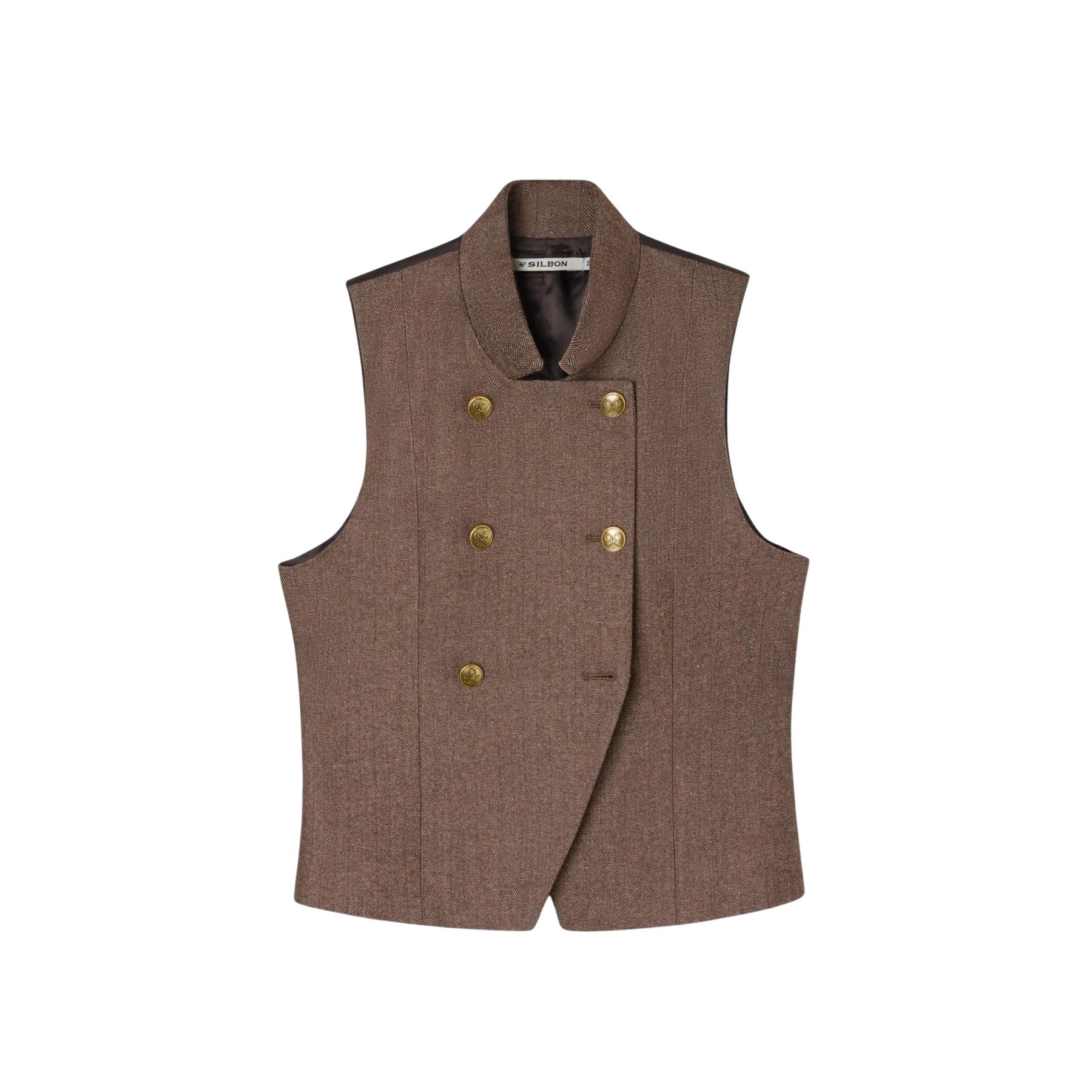 8447340200806 - Damen gestreifter kreuzgeknöpfter Blazer Silbon